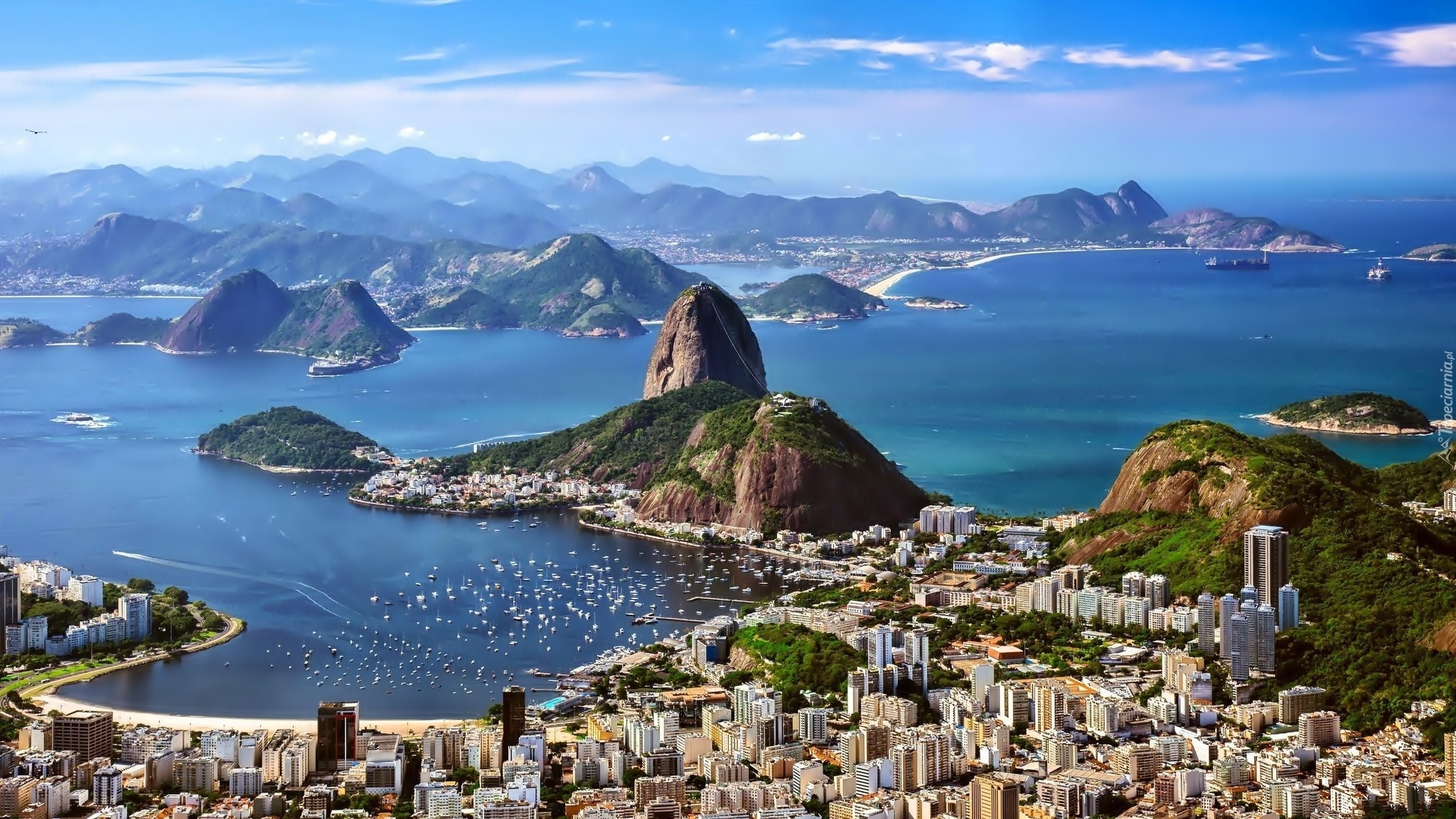 Góry, Morze, Rio de Janeiro, Panorama Miasta, Brazylia, Wyspy, Wybrzeże, Z lotu ptaka