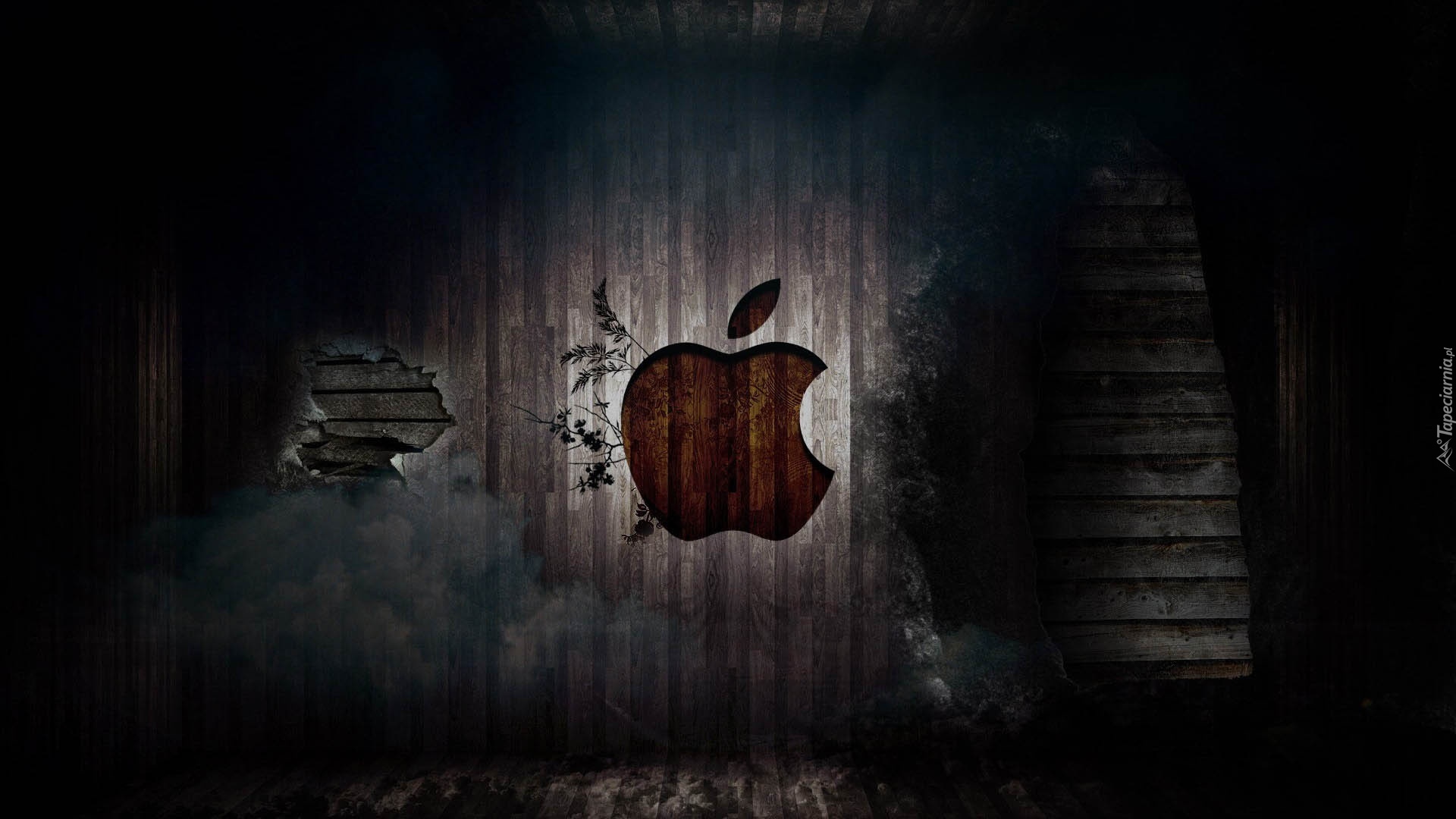 Ściana, Z, Desek, Ciemności, Logo, Apple