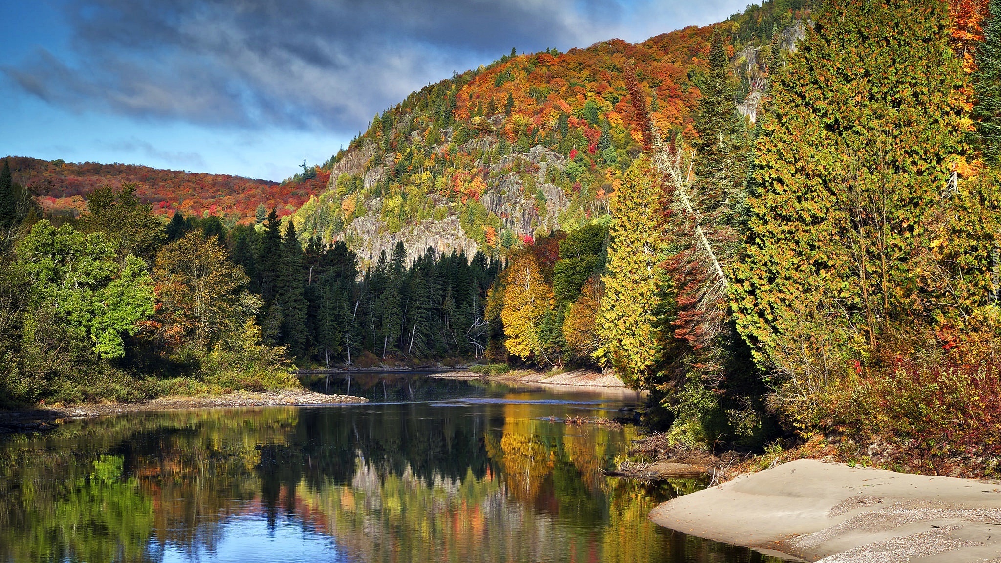 Góry, Rzeka, Lasy, Jesień, Kanada