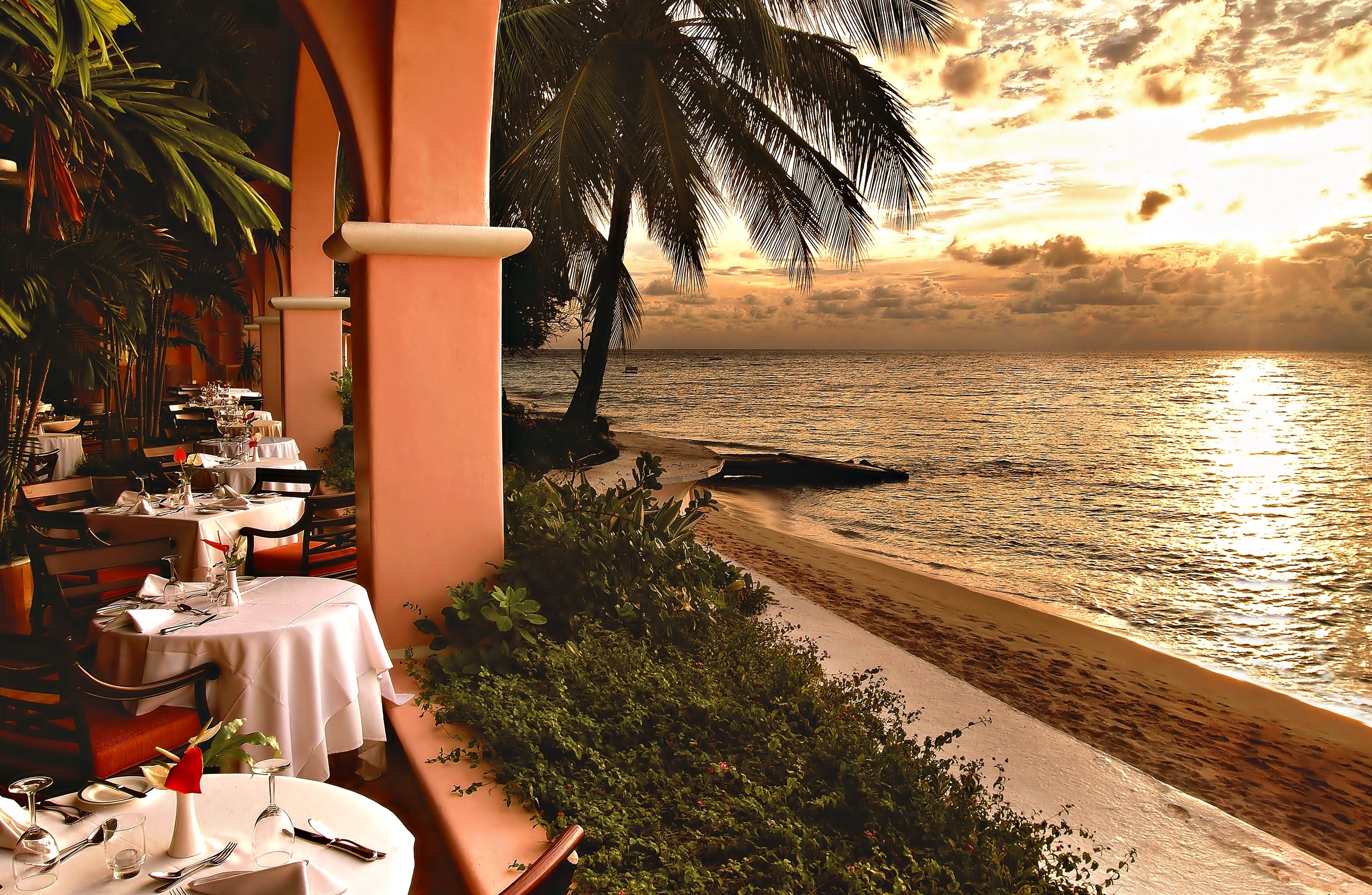 Hotelowa Restauracja, Morze, Plaża, Poranek, Wschód Słońca