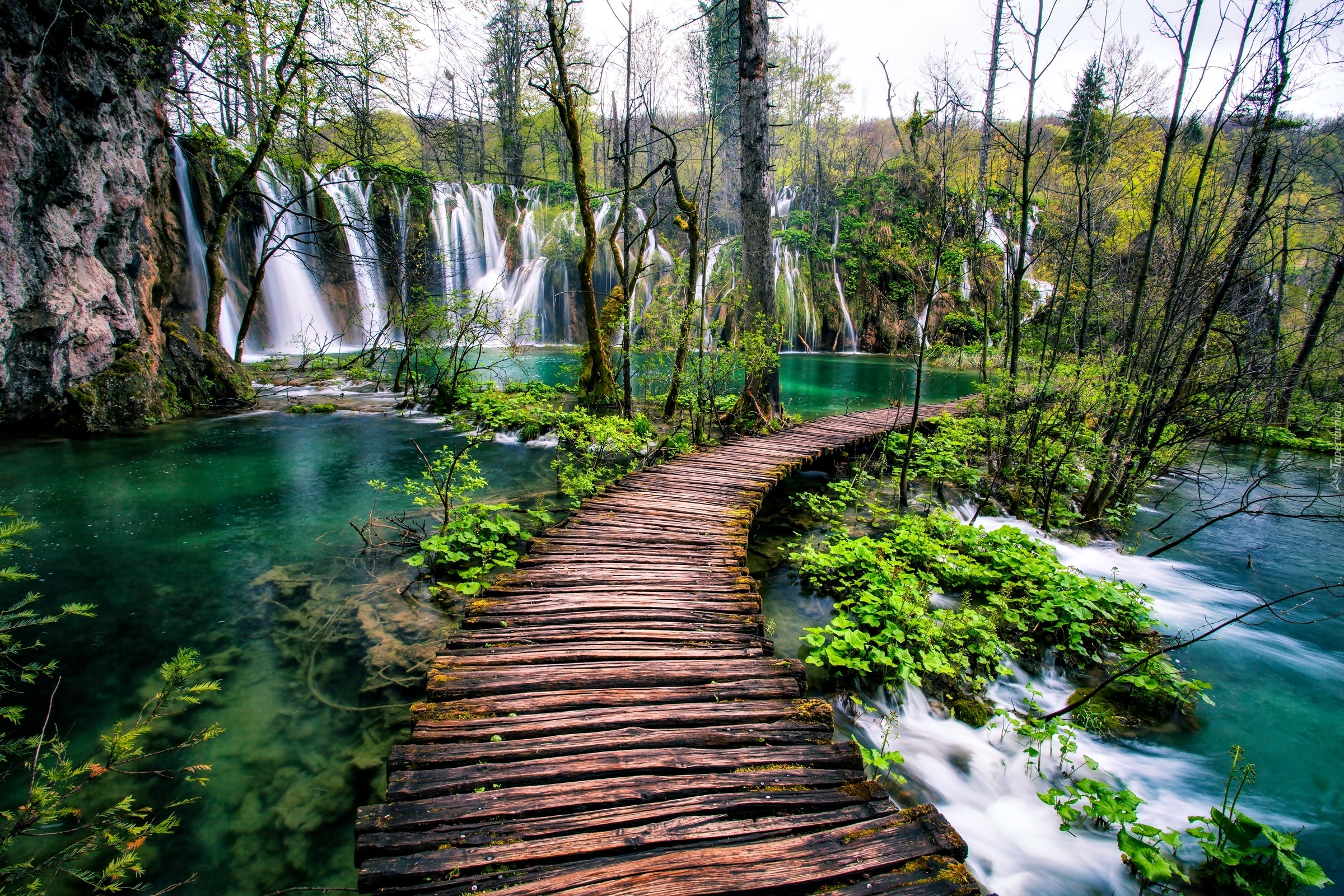Wodospad, Jezioro, Pomost, Plitvice, Chorwacja