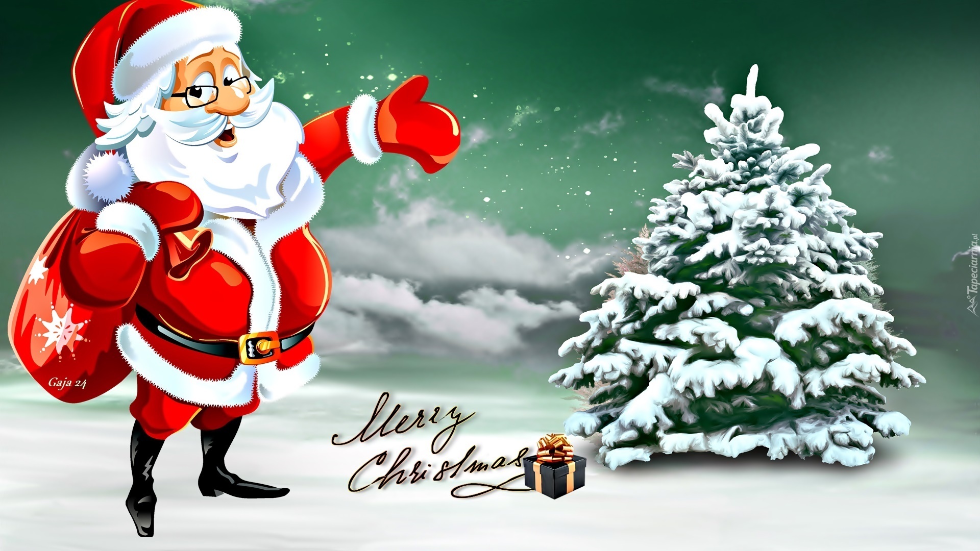 Mikołaj, Zima, Choinka, Boże Narodzenie