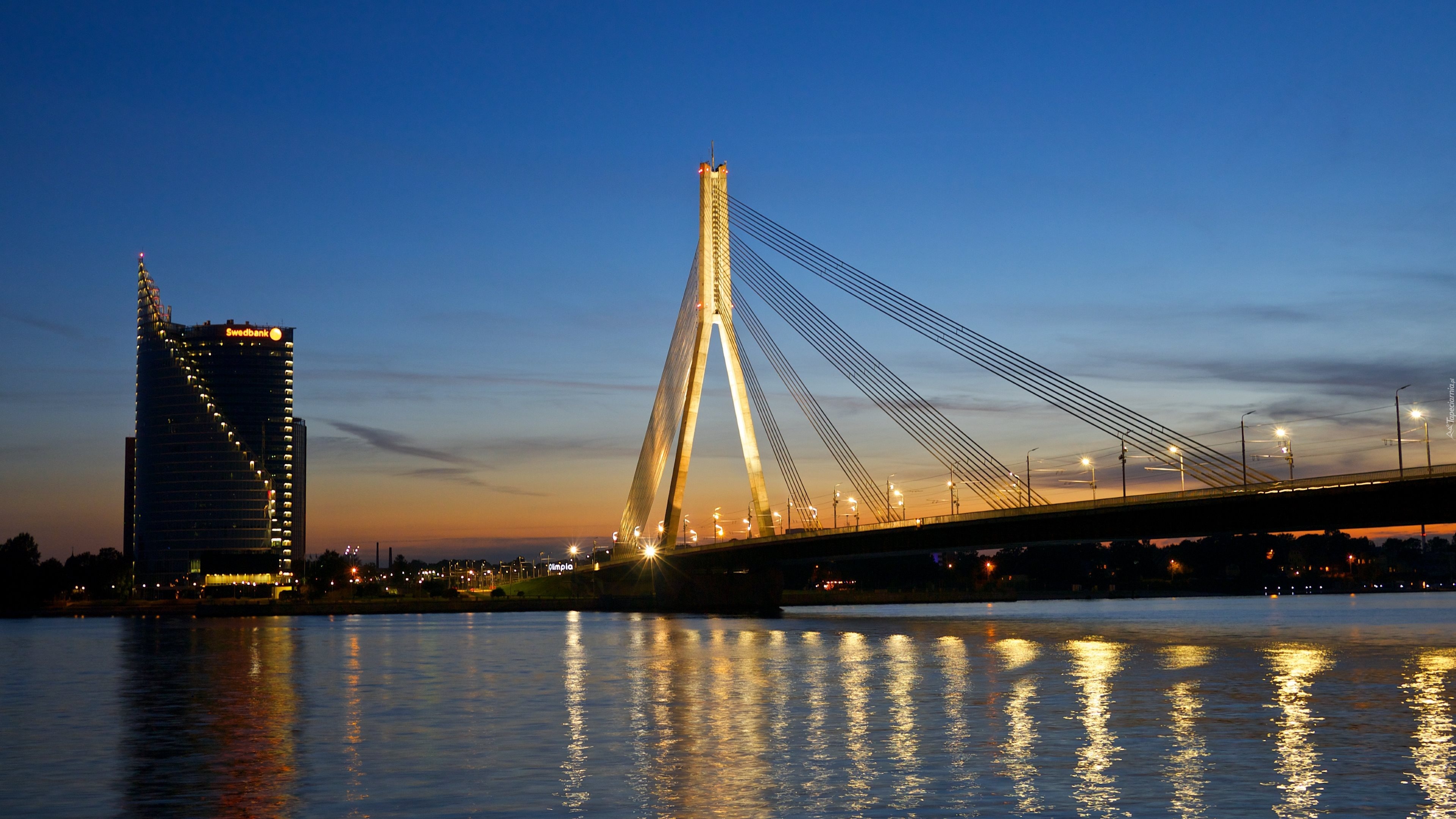 Łotwa, Ryga, Rzeka, Daugava, Most,  Vanšu Bridge
