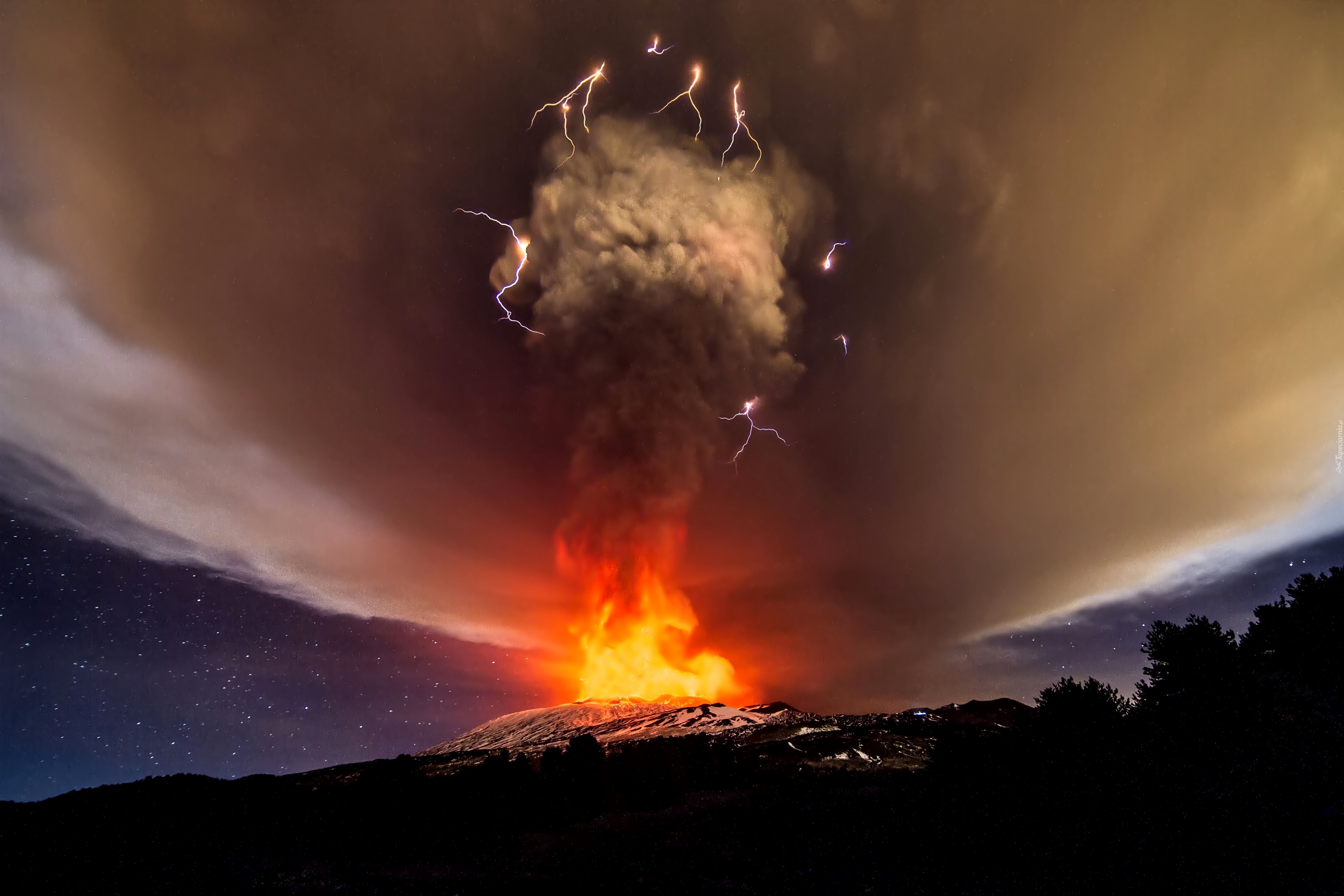 Wulkan, Erupcja, Ogień, Dym