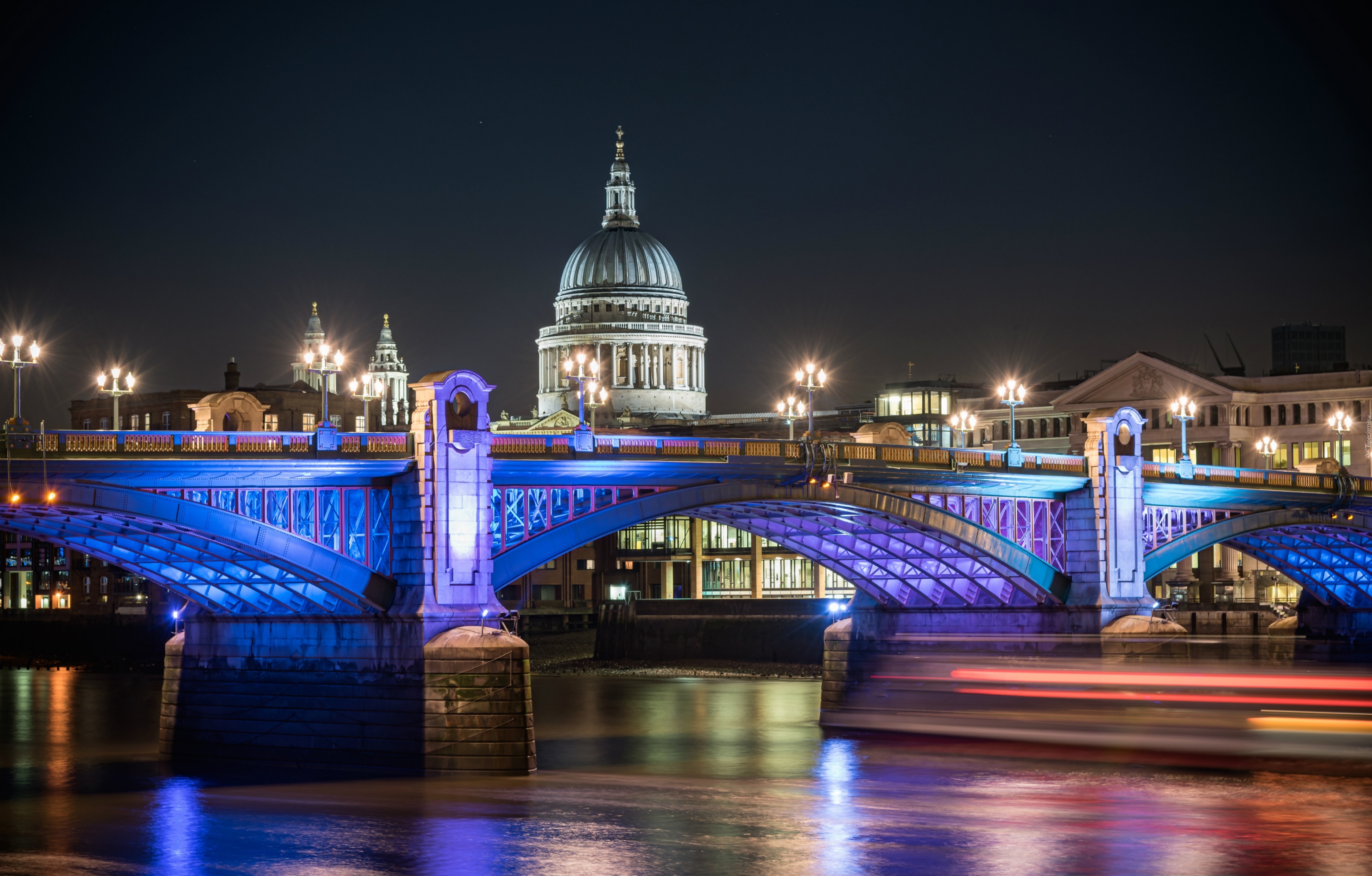 Wielka Brytania, Londyn, Rzeka, Most, Światła