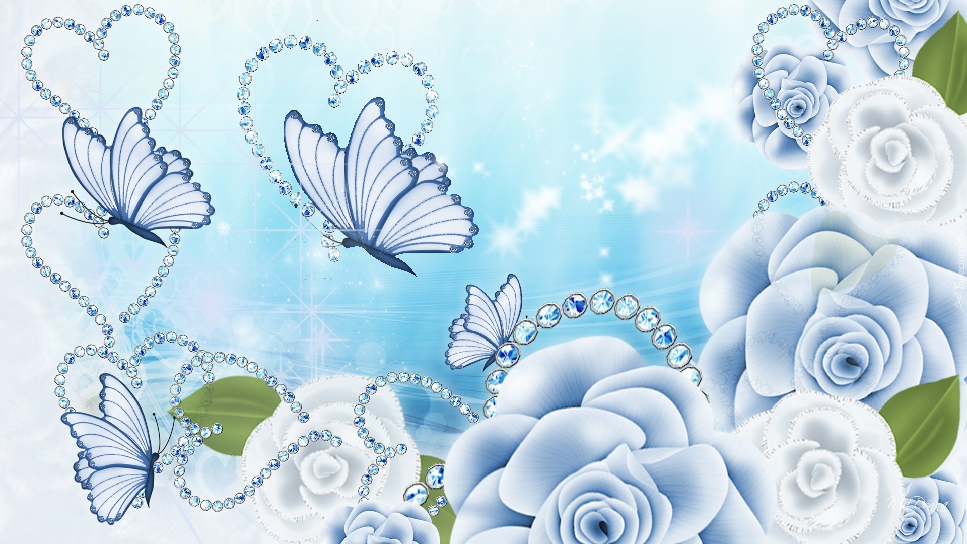 Niebieskie, Róże, Serca, Motyle
