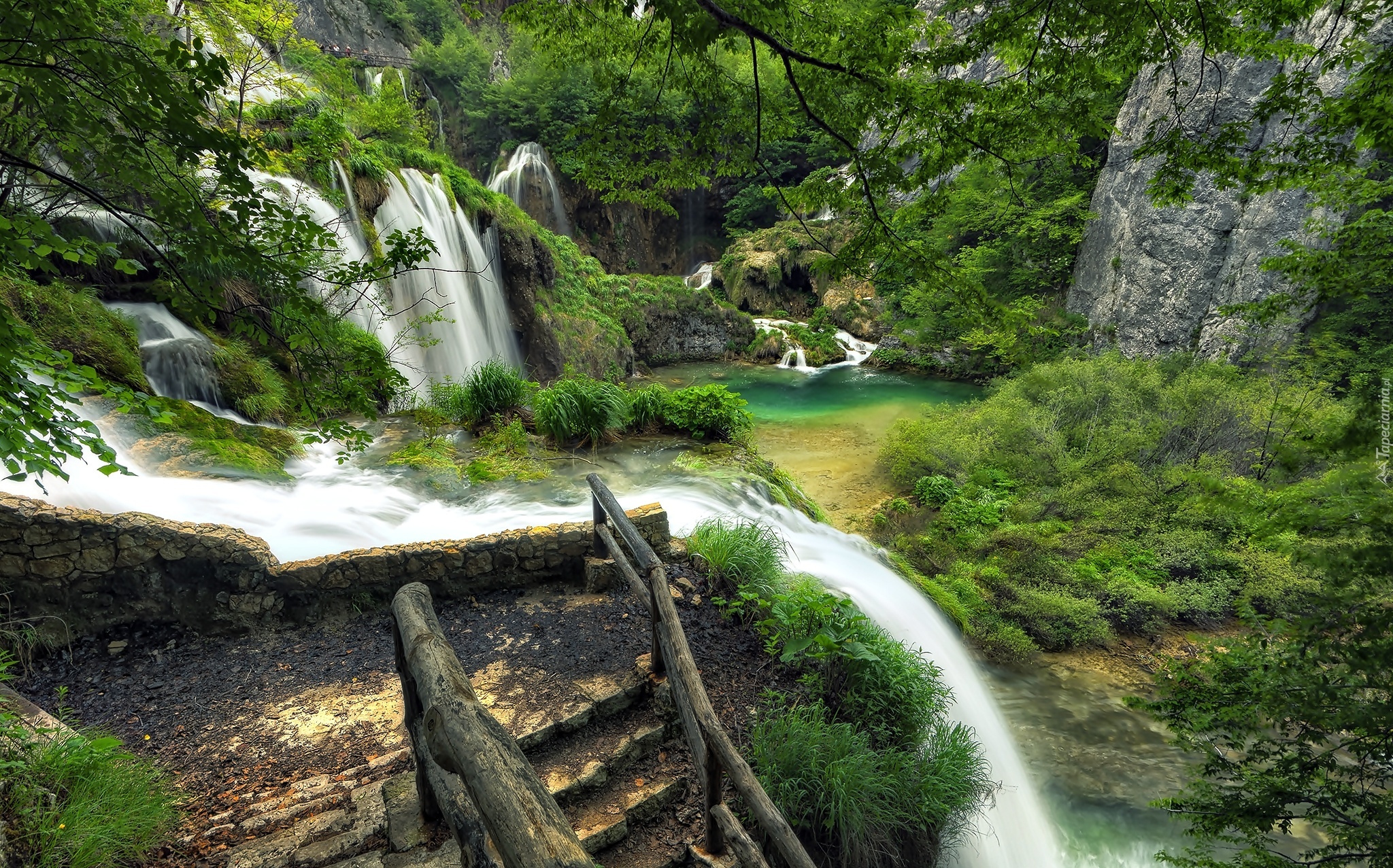 Wodospad, Skały, Park Narodowy, Plitvice, Chorwacja