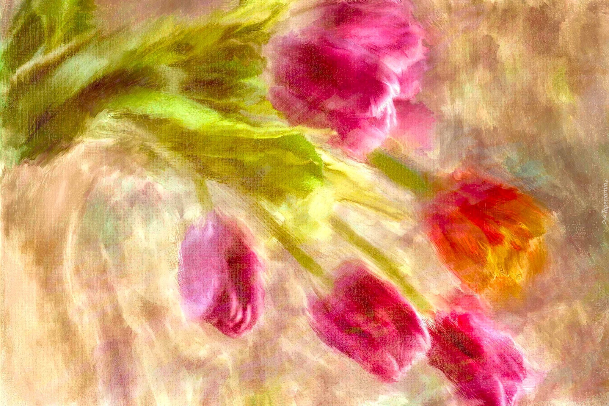Kwiaty, Tulipany, Obraz Olejny