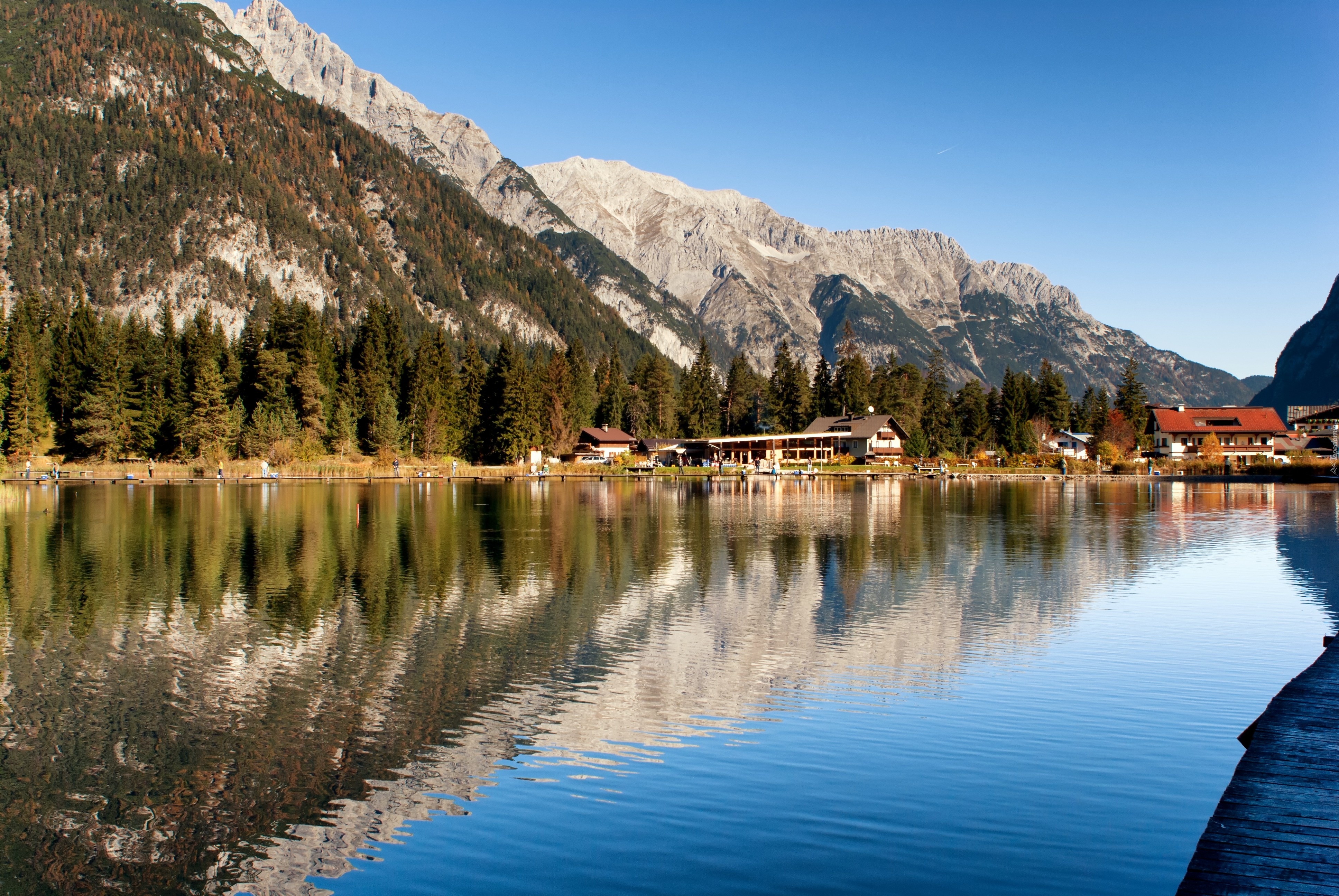 Góry, Jezioro, Las, Austria, Domy