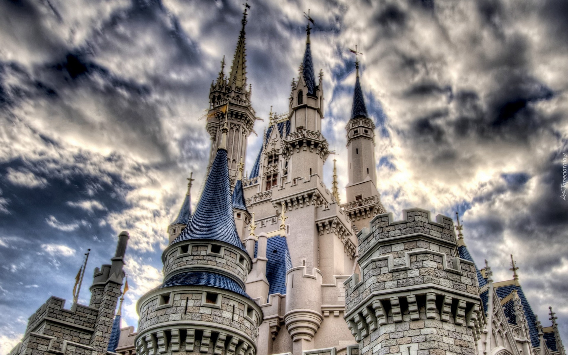 Zamek, Disneyland, Chmury, Niebo
