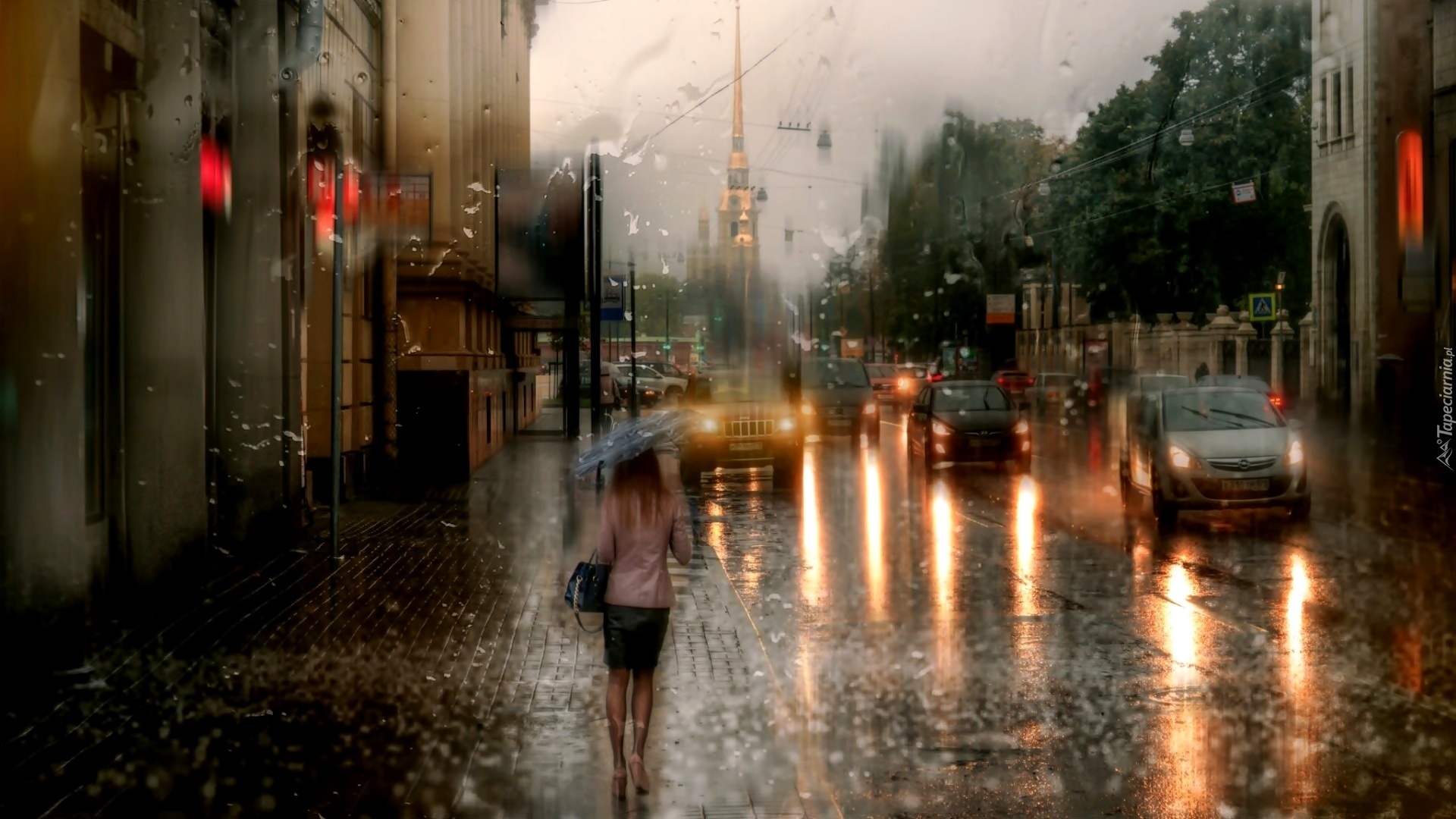 Deszcz, Kobieta, Miasto, Ulica