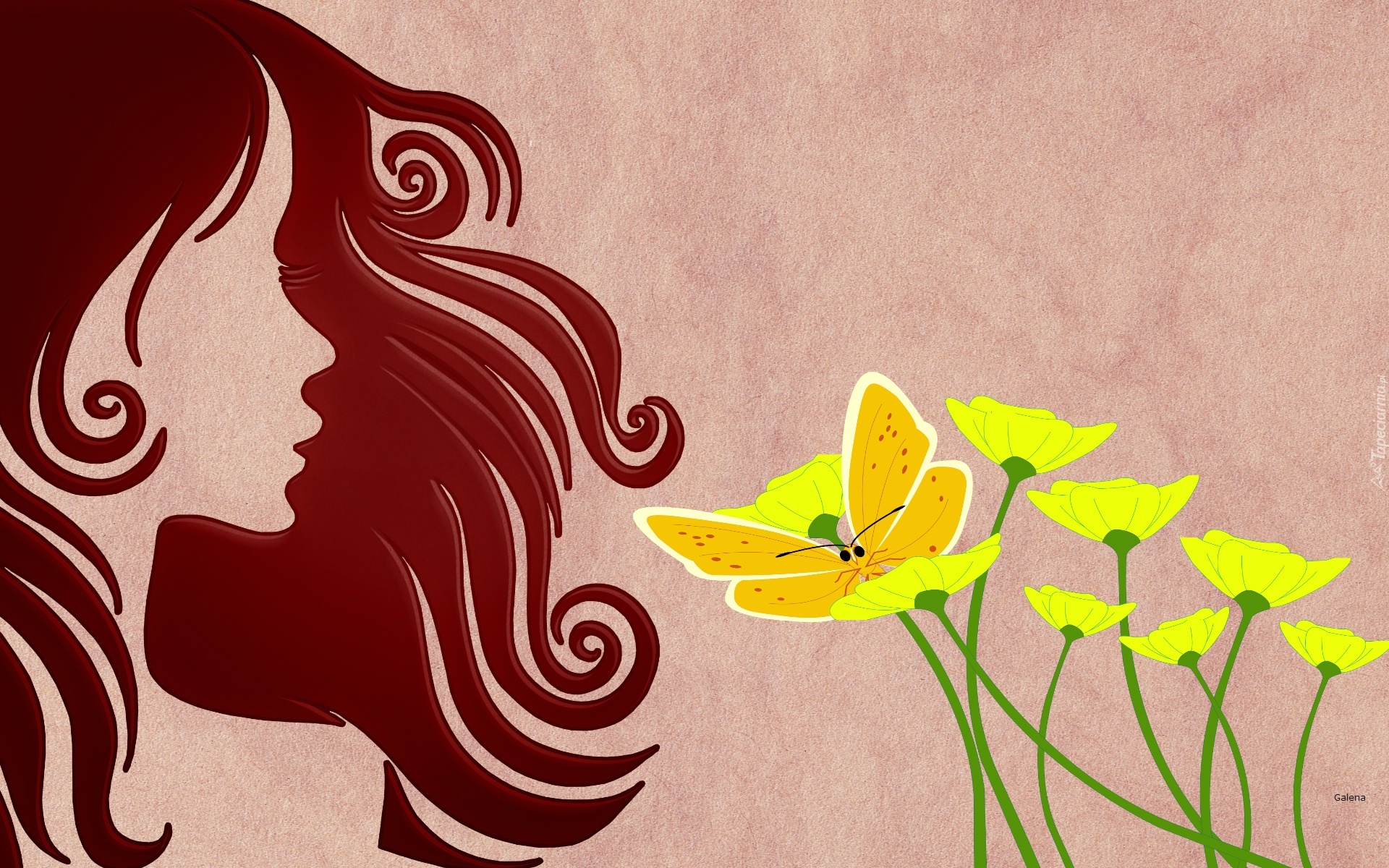Kobieta, Włosy, Kwiaty, Motyl