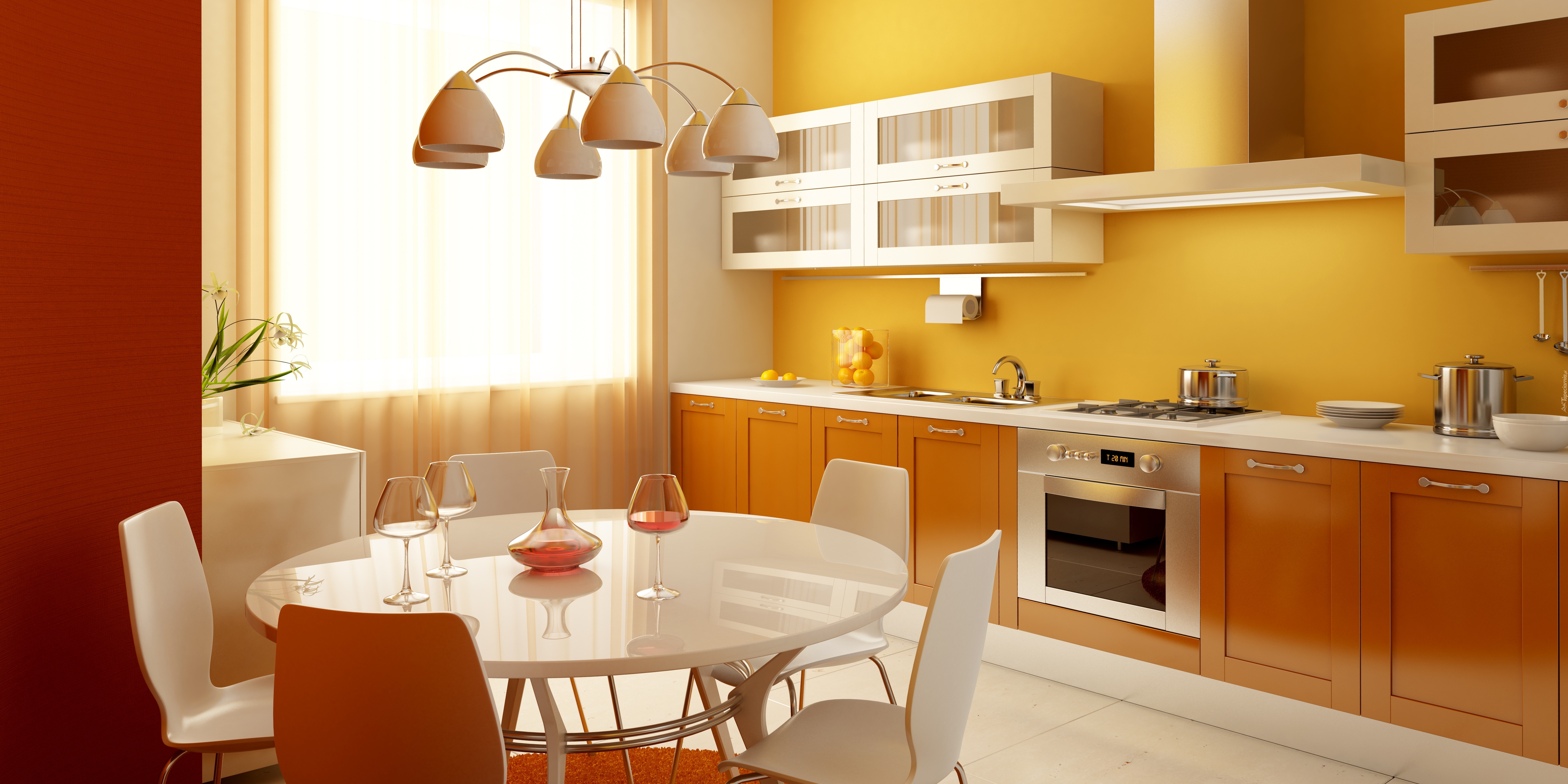 Żółta, Kuchnia, Stół, Krzesła