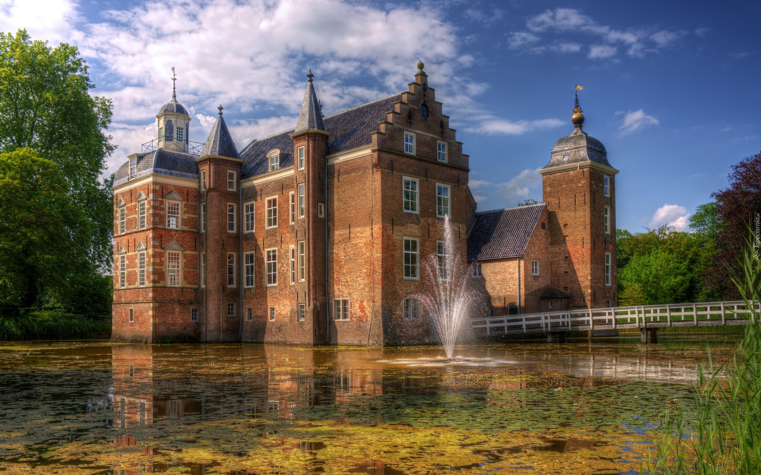 Zamek Ruurlo, Gmina Berkelland, Prowincja Gelderland, Holandia, Staw, Fontanna