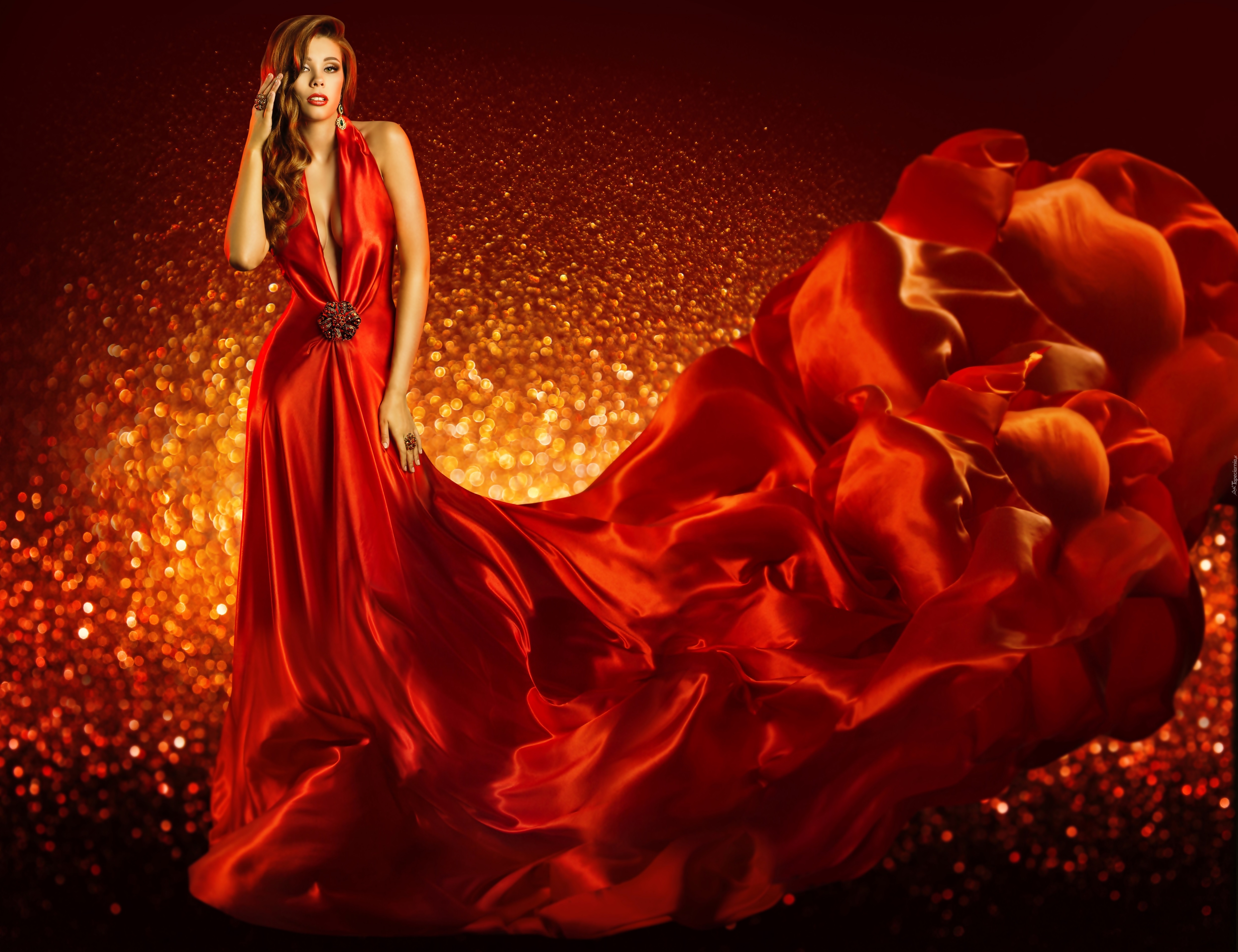 Kobieta, Czerwona, Suknia