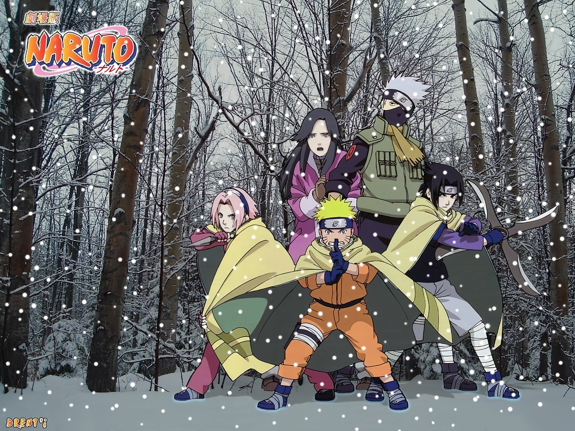 Naruto, ludzie, las, śnieg