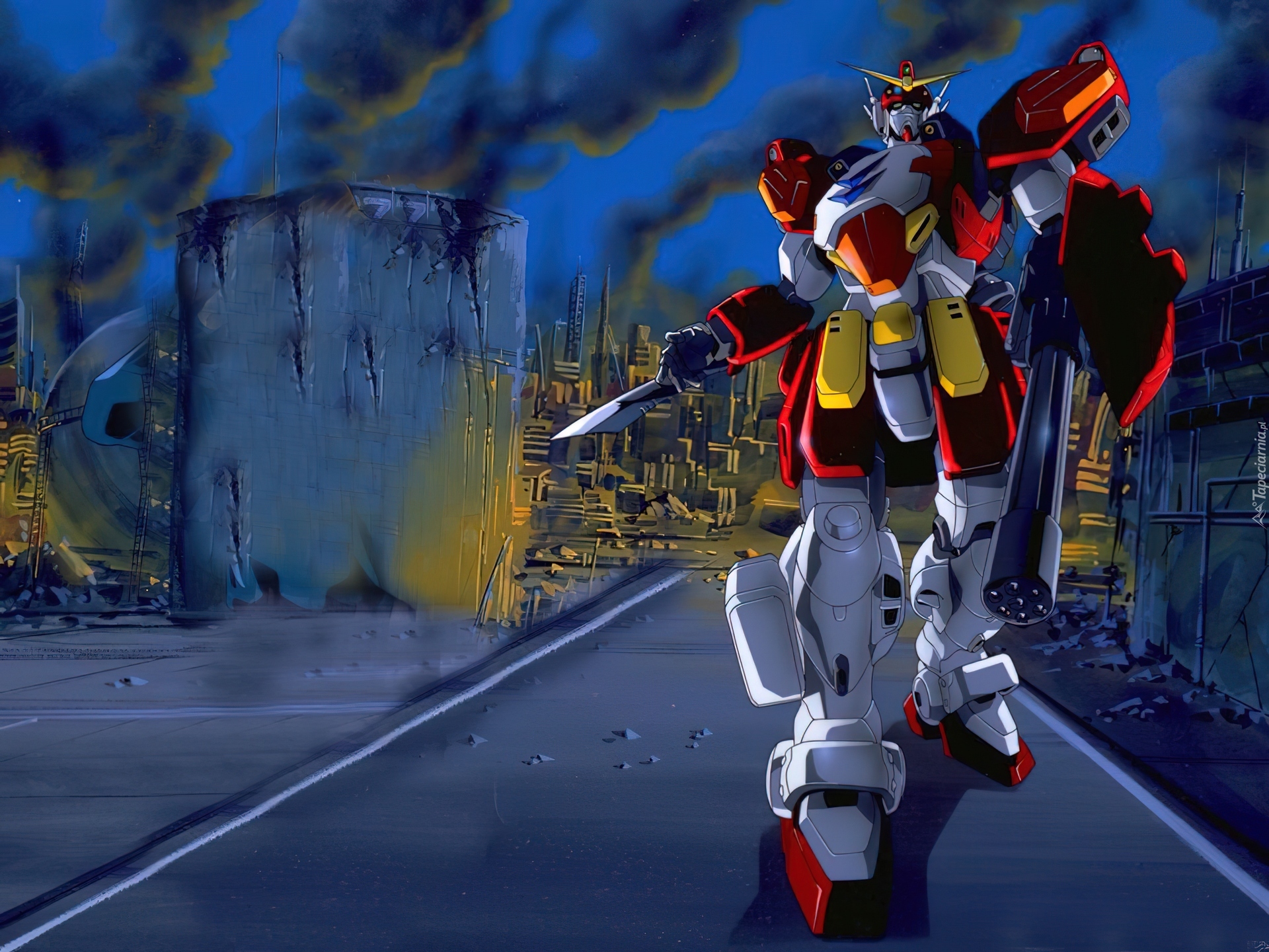 Gundam Wing, zniszczenie, robot, miasto, ruiny