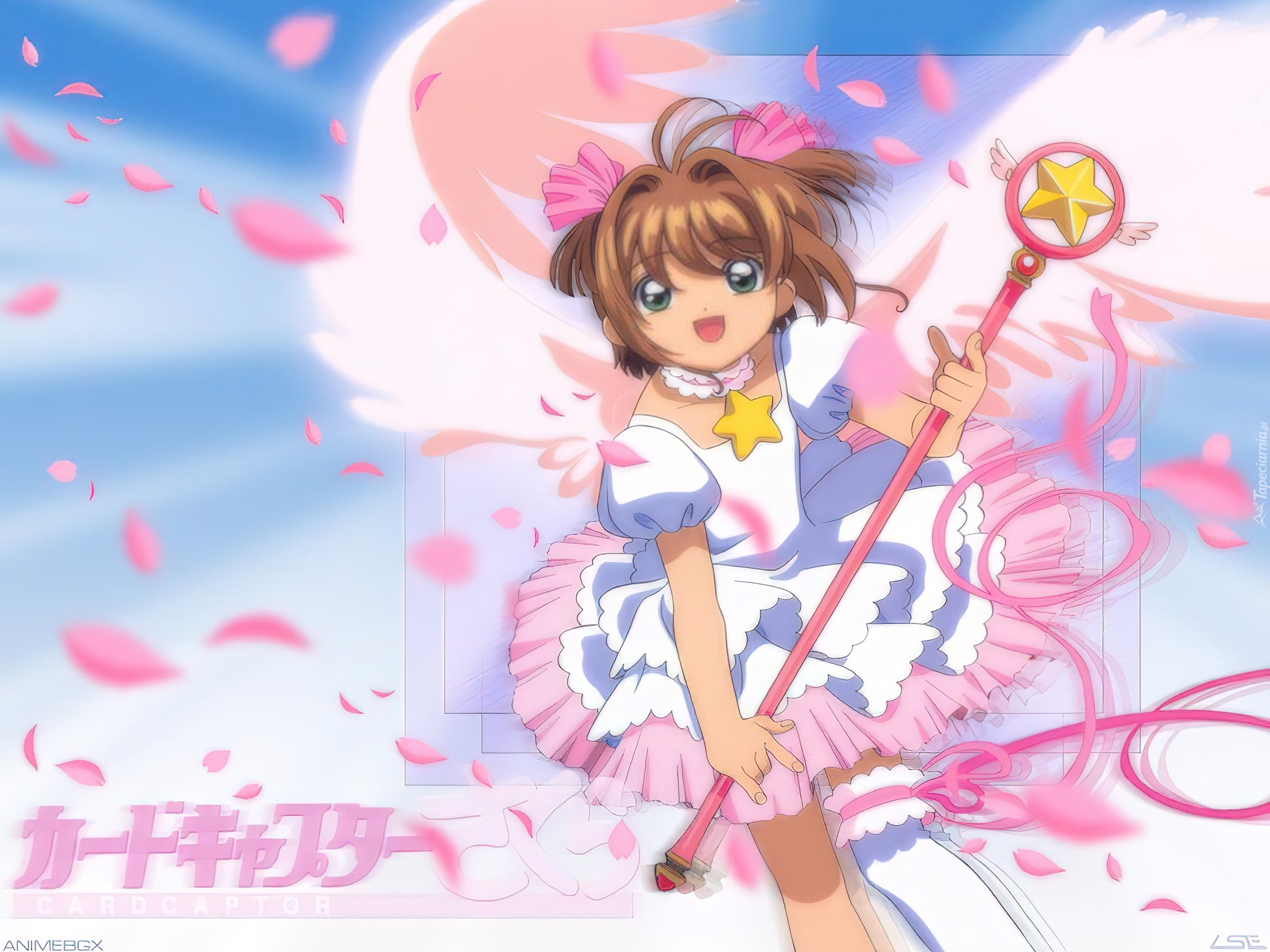 Cardcaptor Sakura, dziewczyna, napis, wstęgi, kij