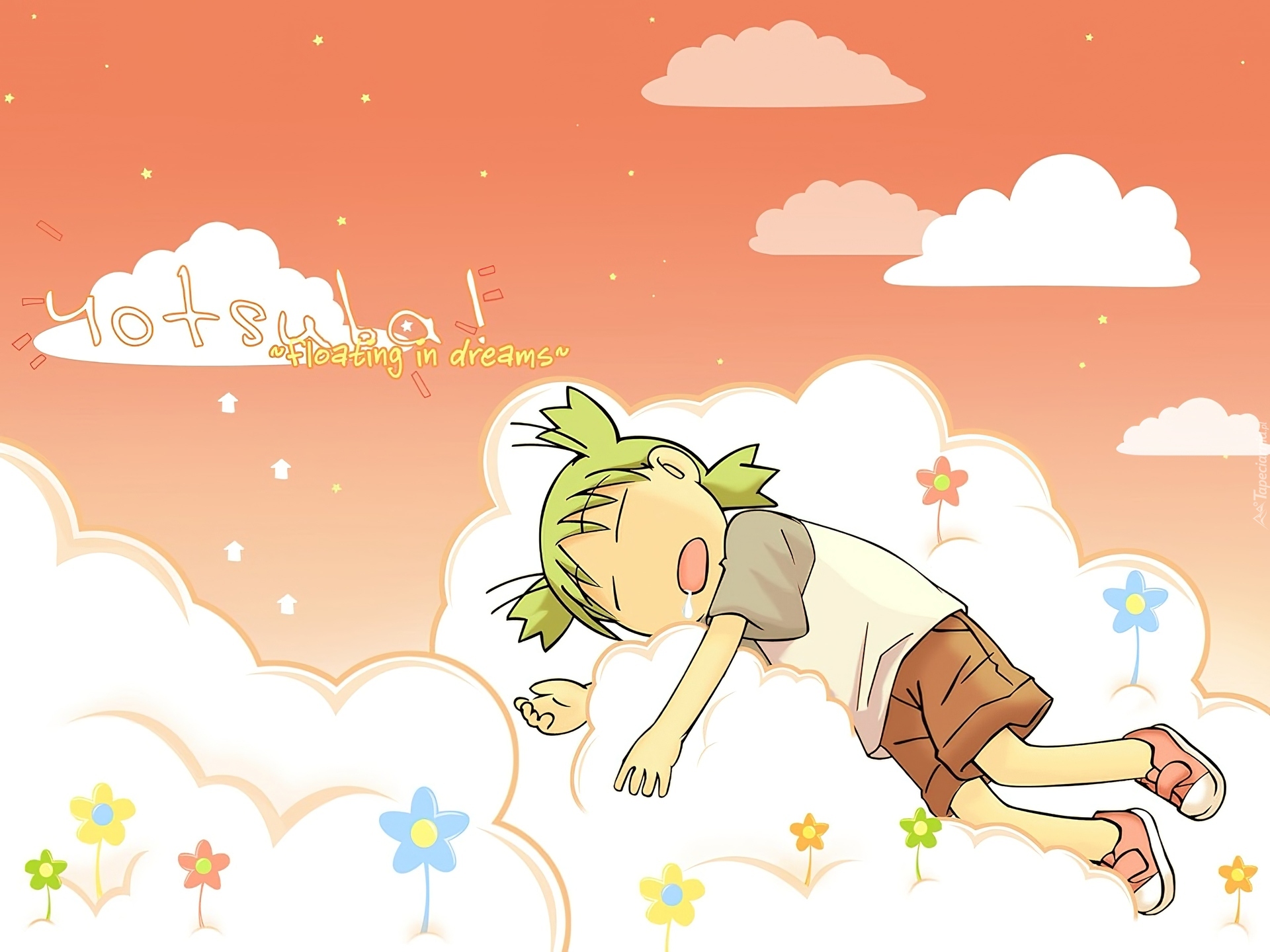 Yotsubato, chmurki, kwiatki, dziecko