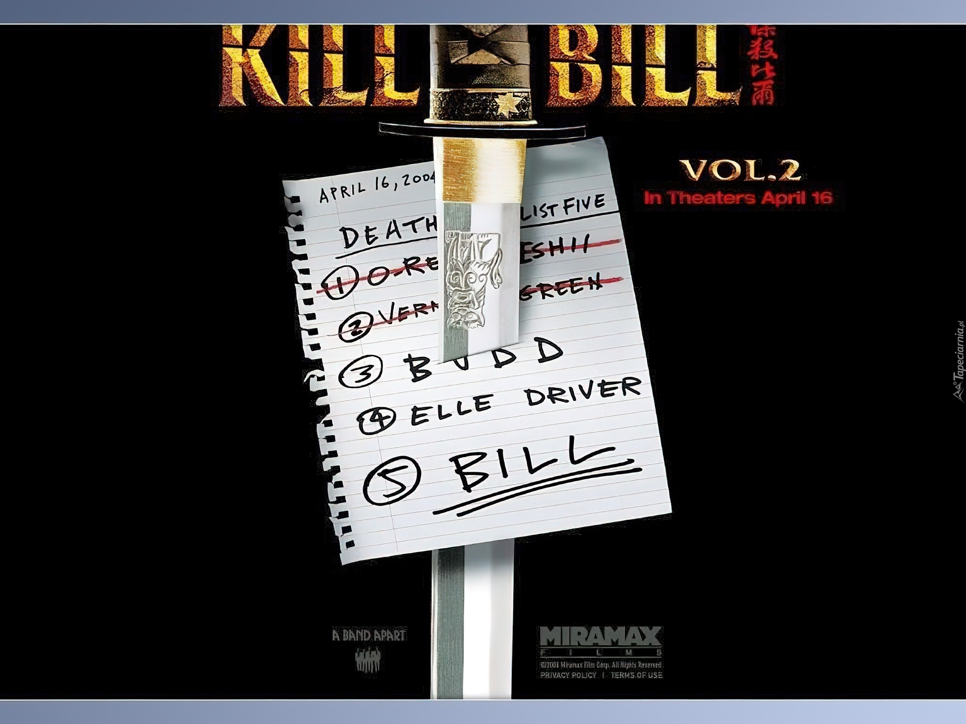 Kill Bill 2, Miecz, Lista