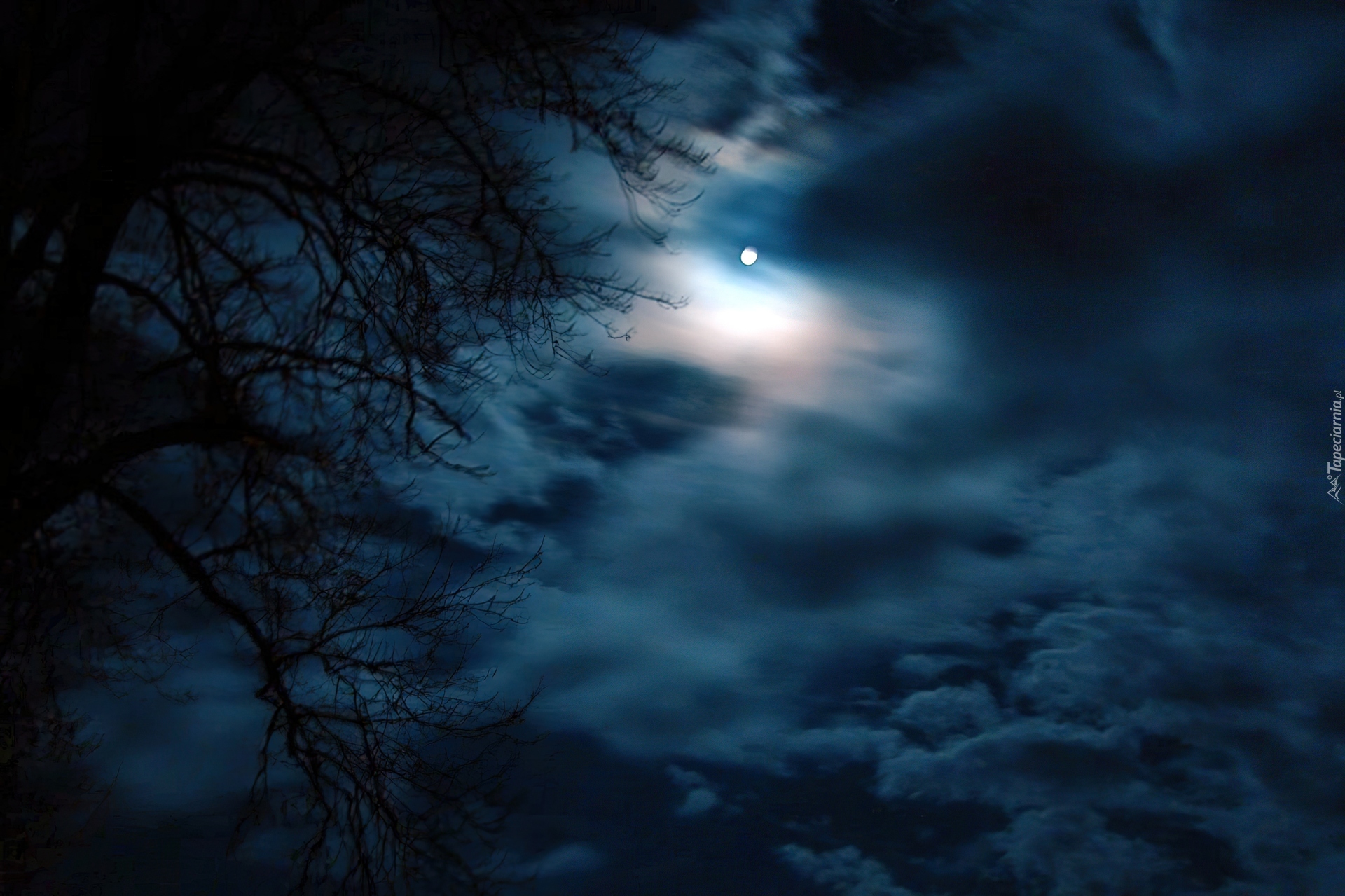 Noc, Niebo, Chmury, Księżyc