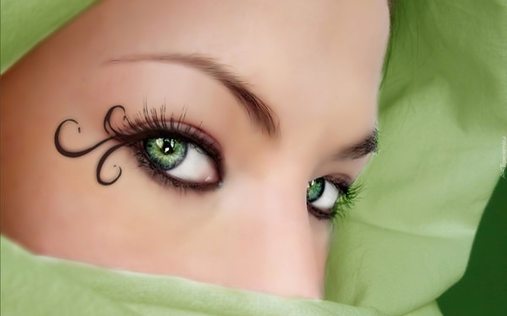 Kobieta, Zielone, Oczy, Makijaż, Wzorek
