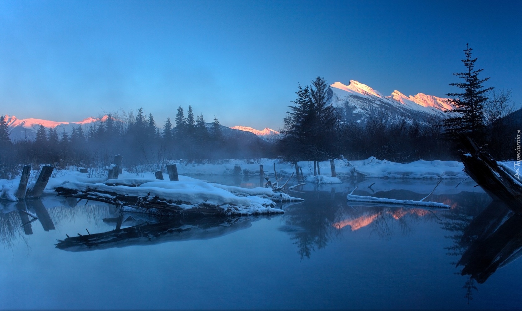 Kanada, Jezioro Vermilion Lakes, Park Narodowy Banff, Góry, Zima