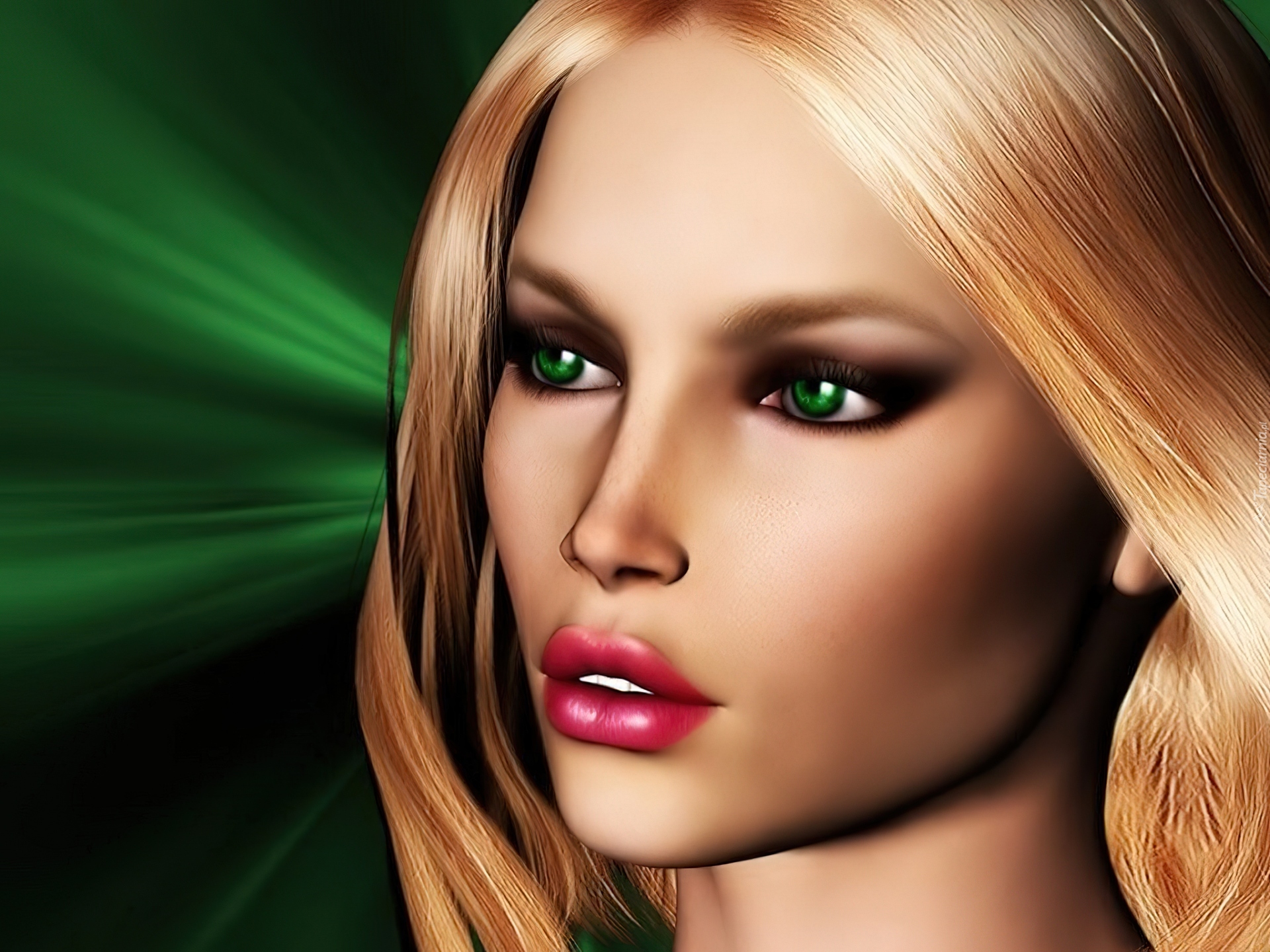 Dziewczyna, Blondynka, Zielone, Oczy, Grafika 2D