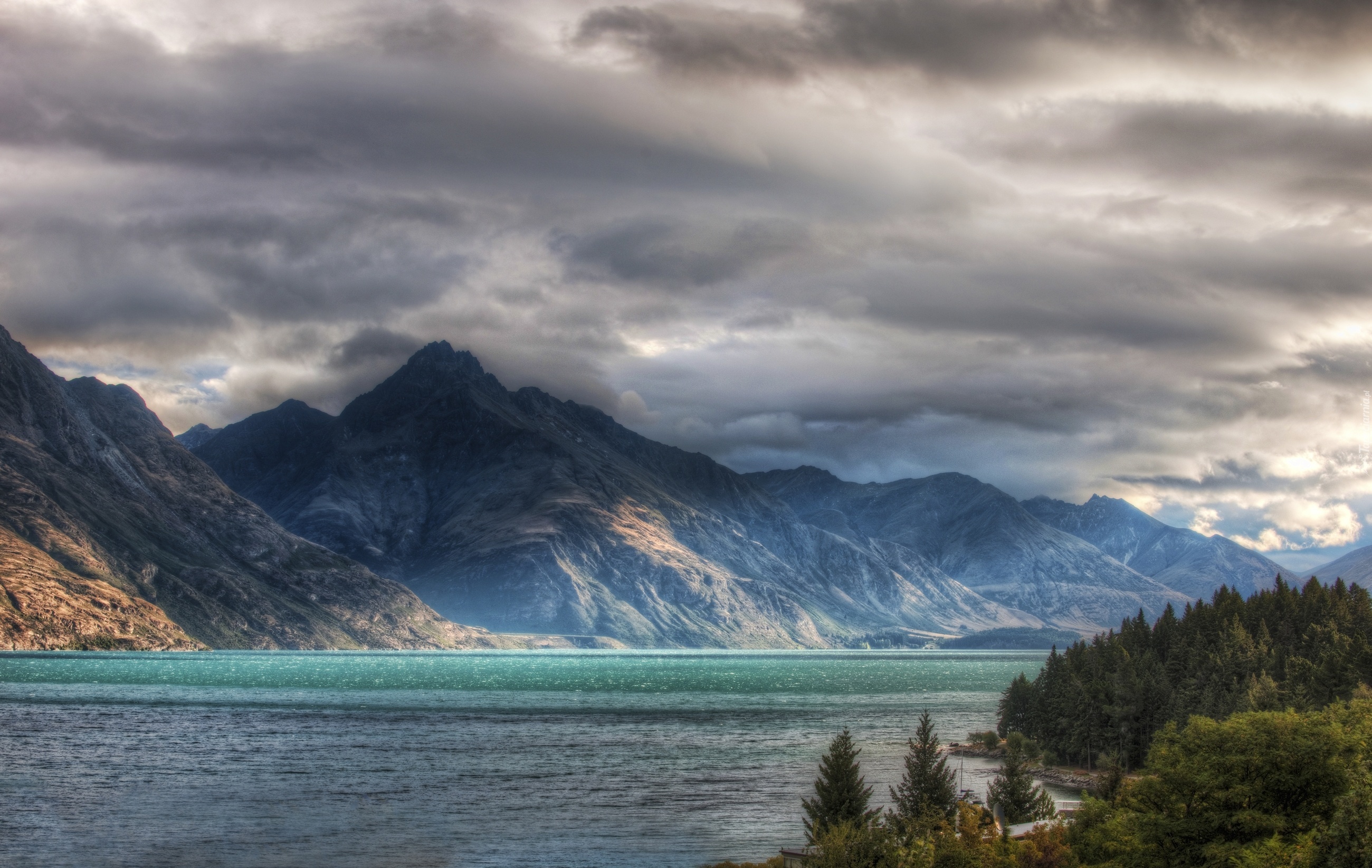Jezioro, Góry, Queenstown, Nowa Zelandia