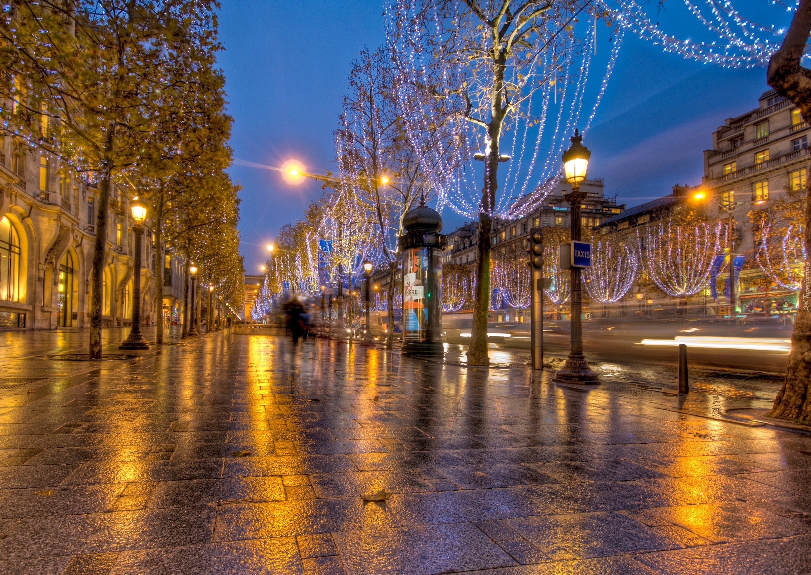 Noc, Świąteczne, Dekoracje, Paryż, Francja
