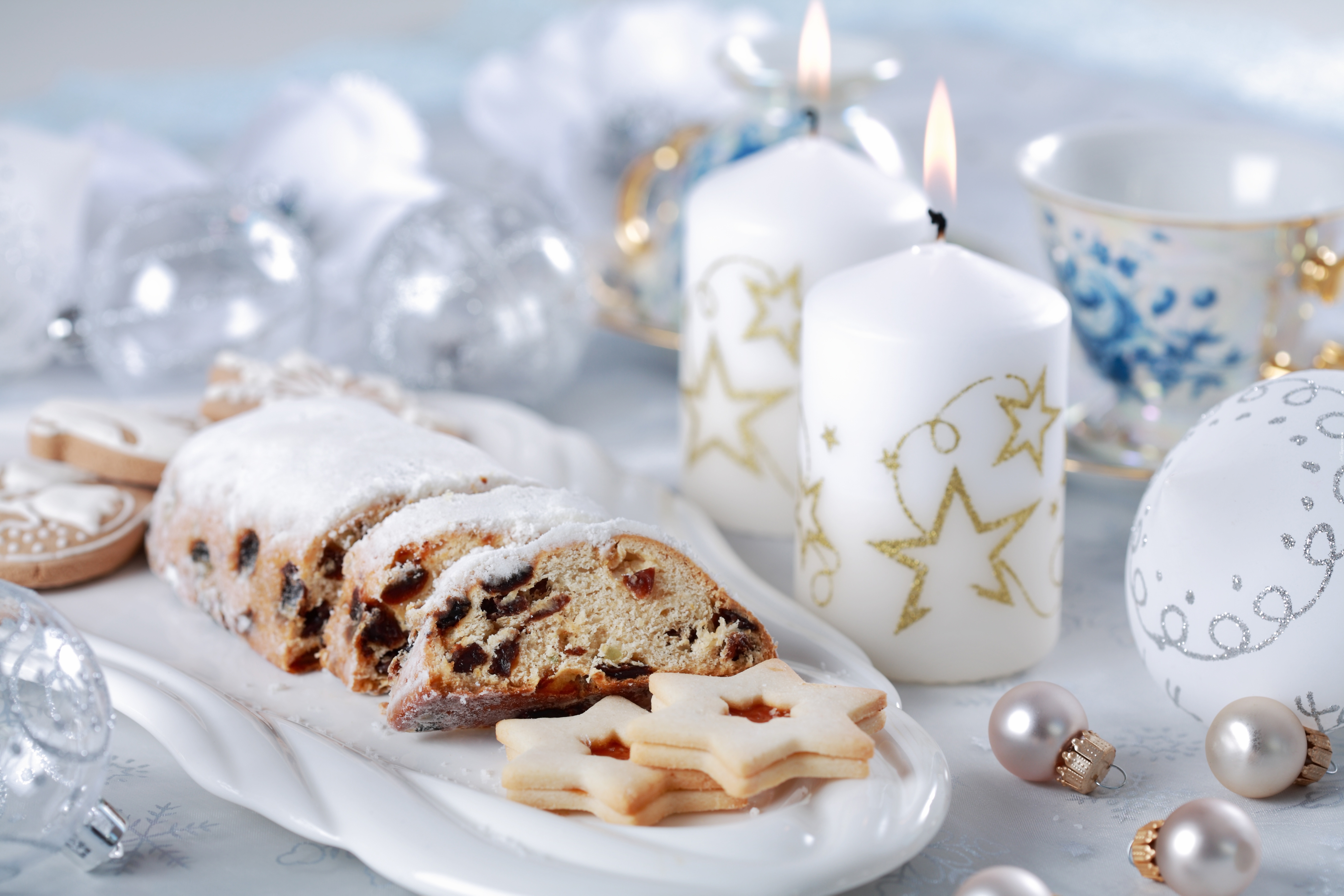 Ciasto, Białe, Świece, Boże Narodzenie
