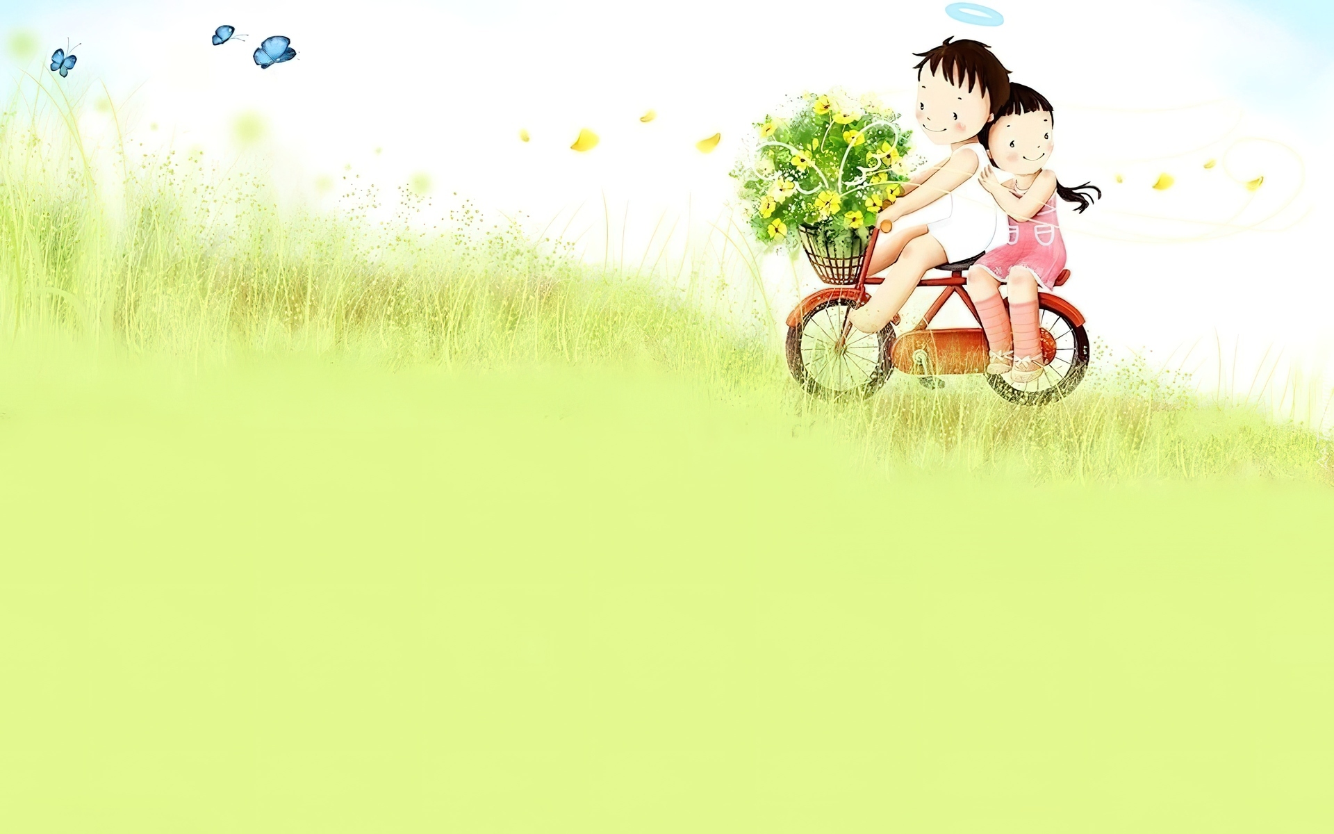 Dzieci, Rower, Kwiaty