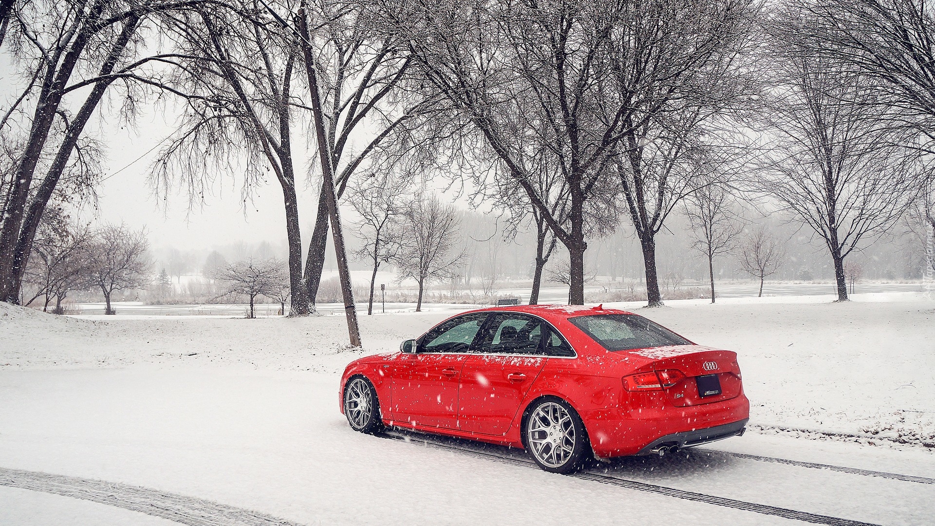 Czerwone, Audi S4 B8, Sedan, Śnieg, Zima