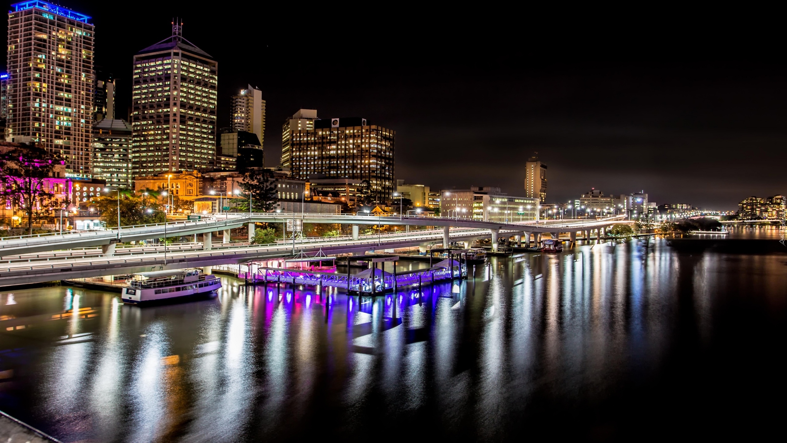 Australia, Rzeka Brisbane, Domy, Most, Miasto nocą