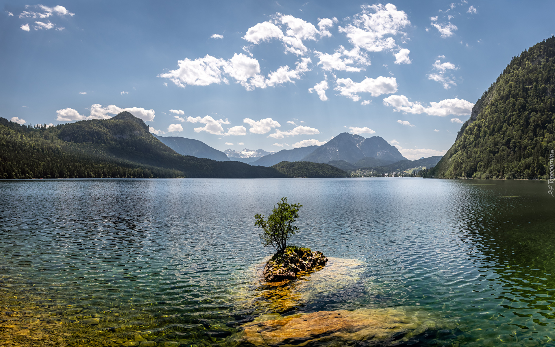 Austria, Styria, Altaussee, Góry, Las, Drzewa, Chmury, Jezioro Altausseer