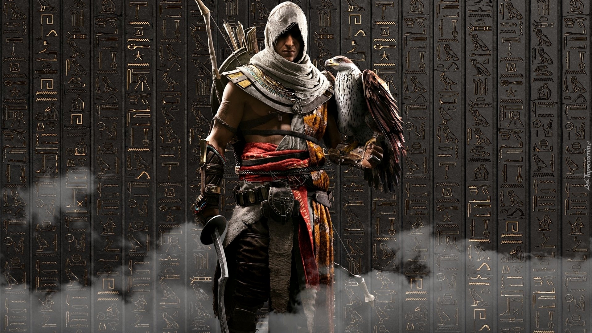 Assassins Creed : Origins, Bayek, Sokół, Ściana, Hieroglify