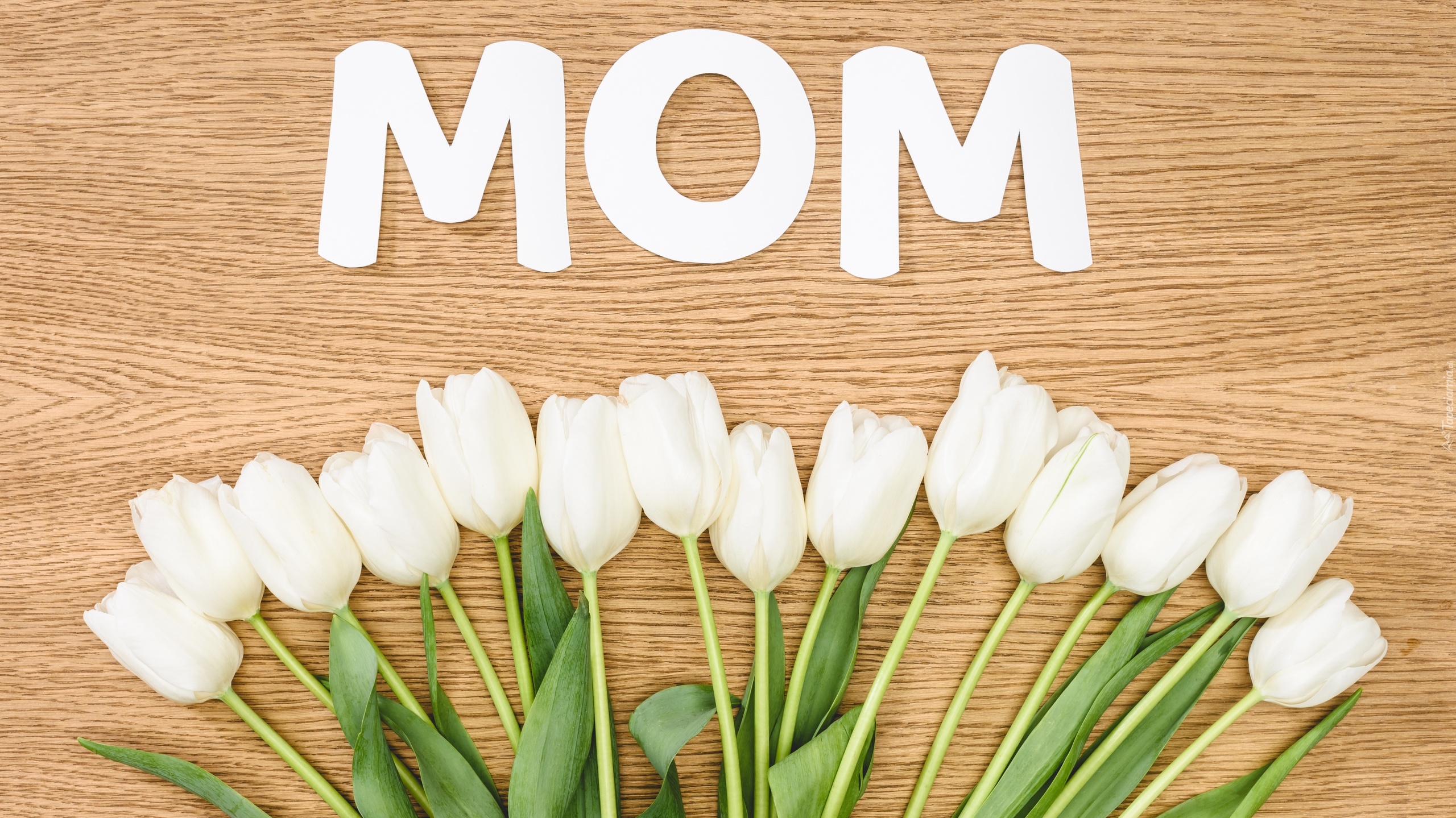 Kwiaty, Białe, Tulipany, Napis, Mom, Dzień Matki, Blat
