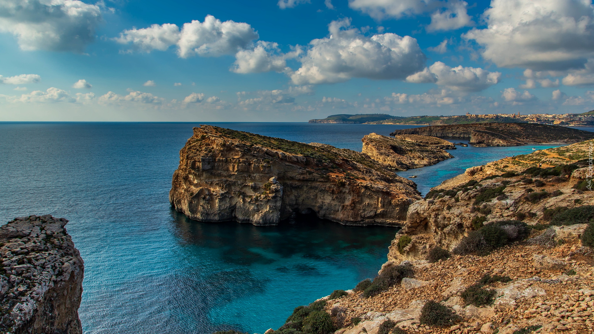 Skały, Morze, Chmury, Błękitna Laguna, Malta