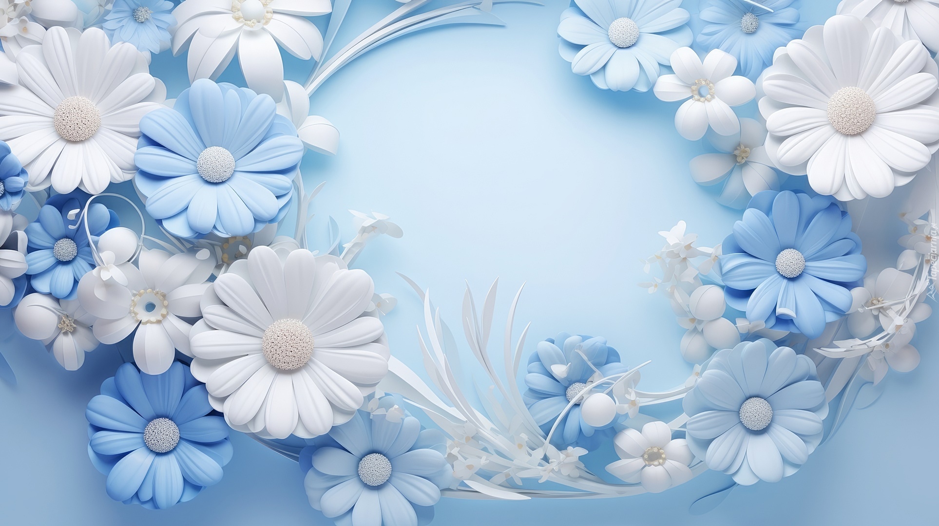 Kwiaty, Białe, Błękitne, Tło, Grafika