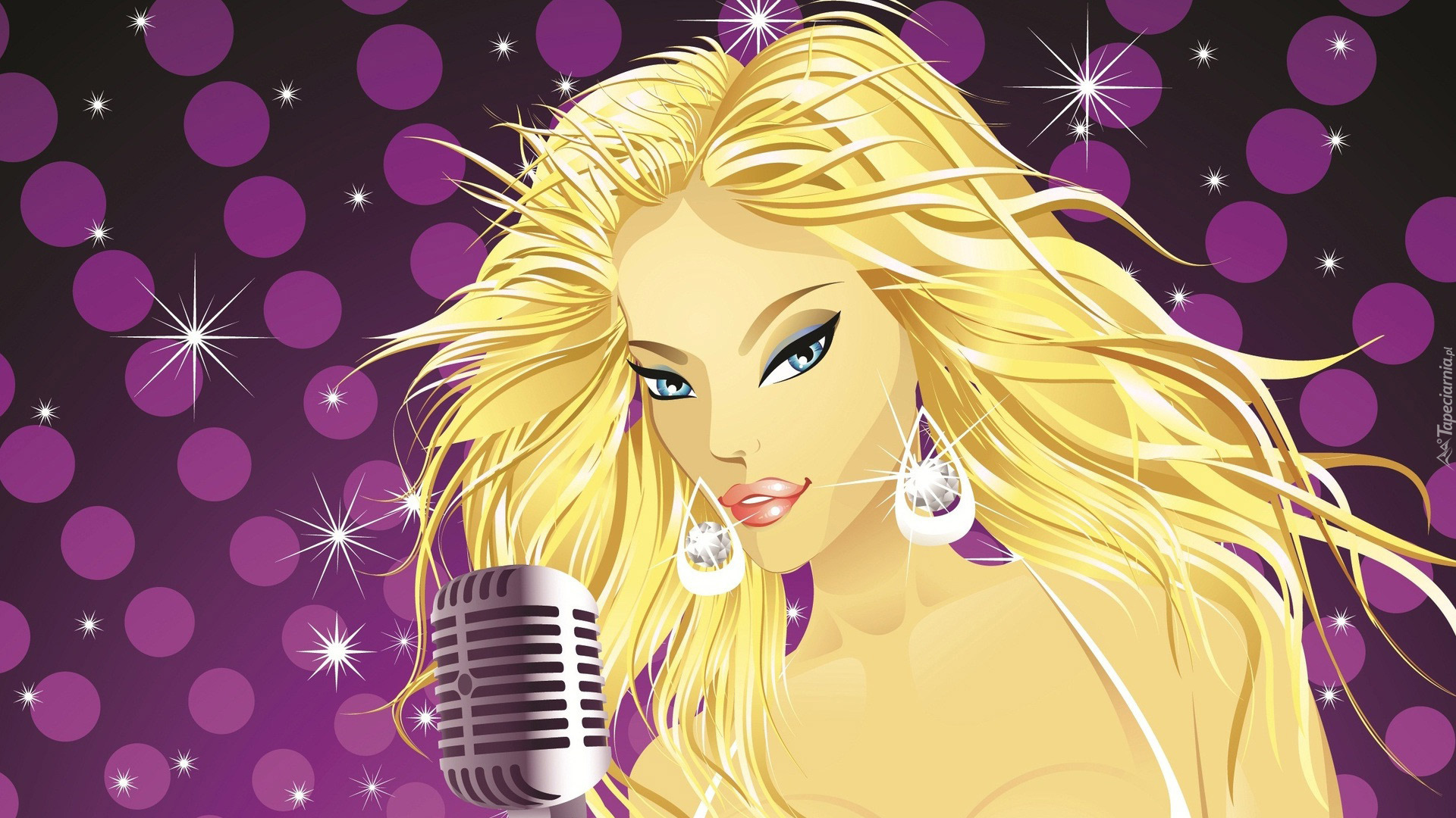 Kobieta, Blondynka, Mikrofon, Kolorowe, Tło, Grafika 2D