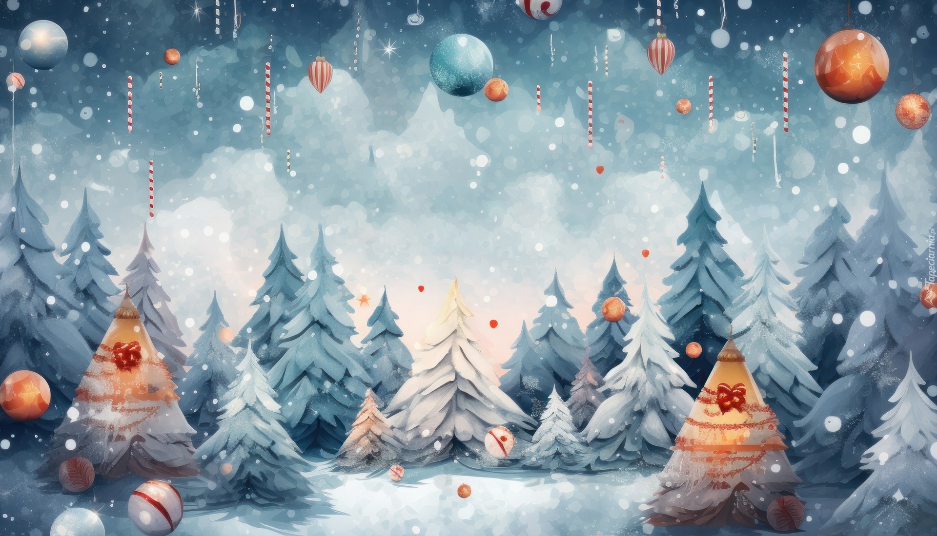 Boże Narodzenie, Drzewa, Bombki, Grafika
