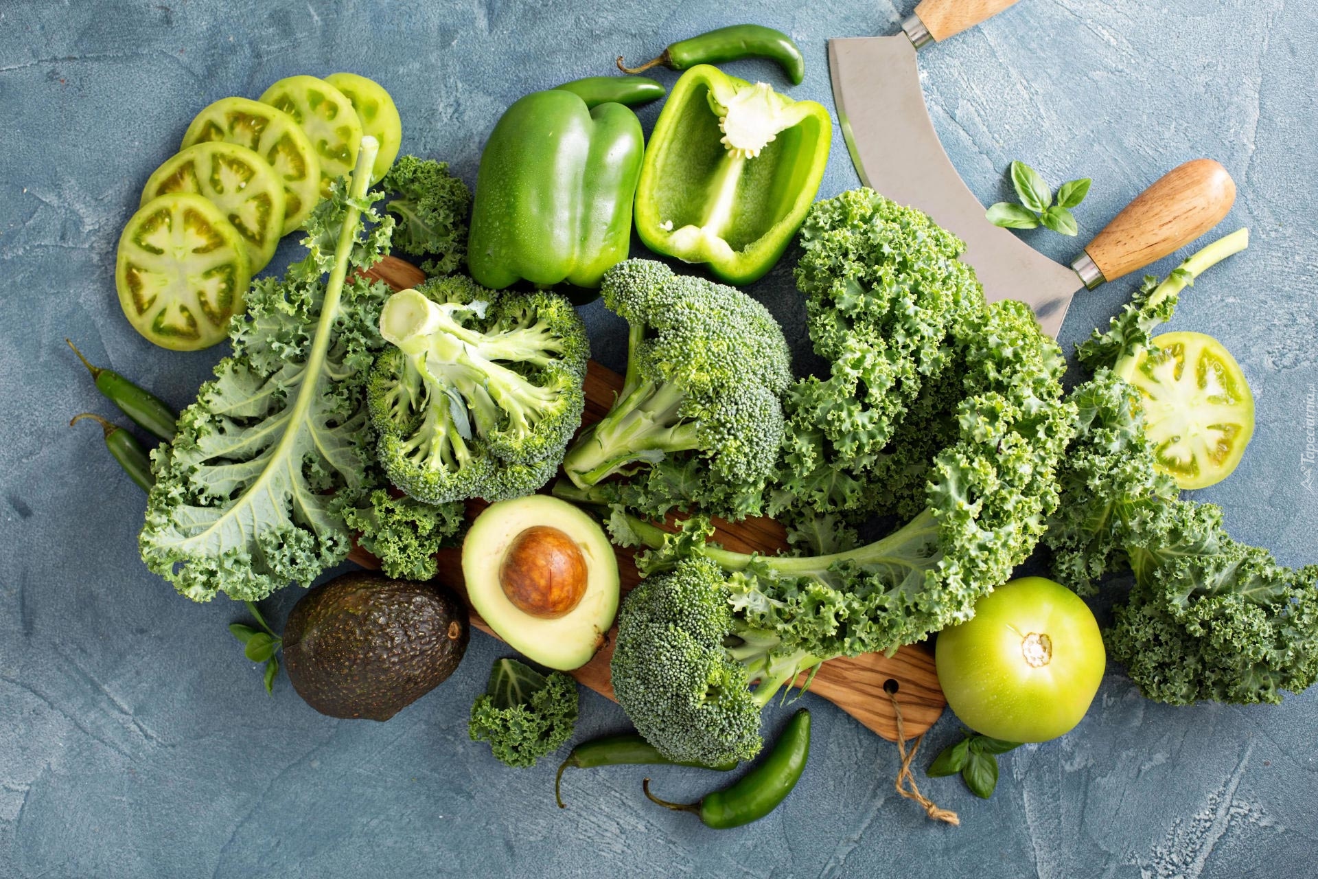 Zielone, Warzywa, Brokuły, Jarmuż, Papryka, Awokado, Pomidory