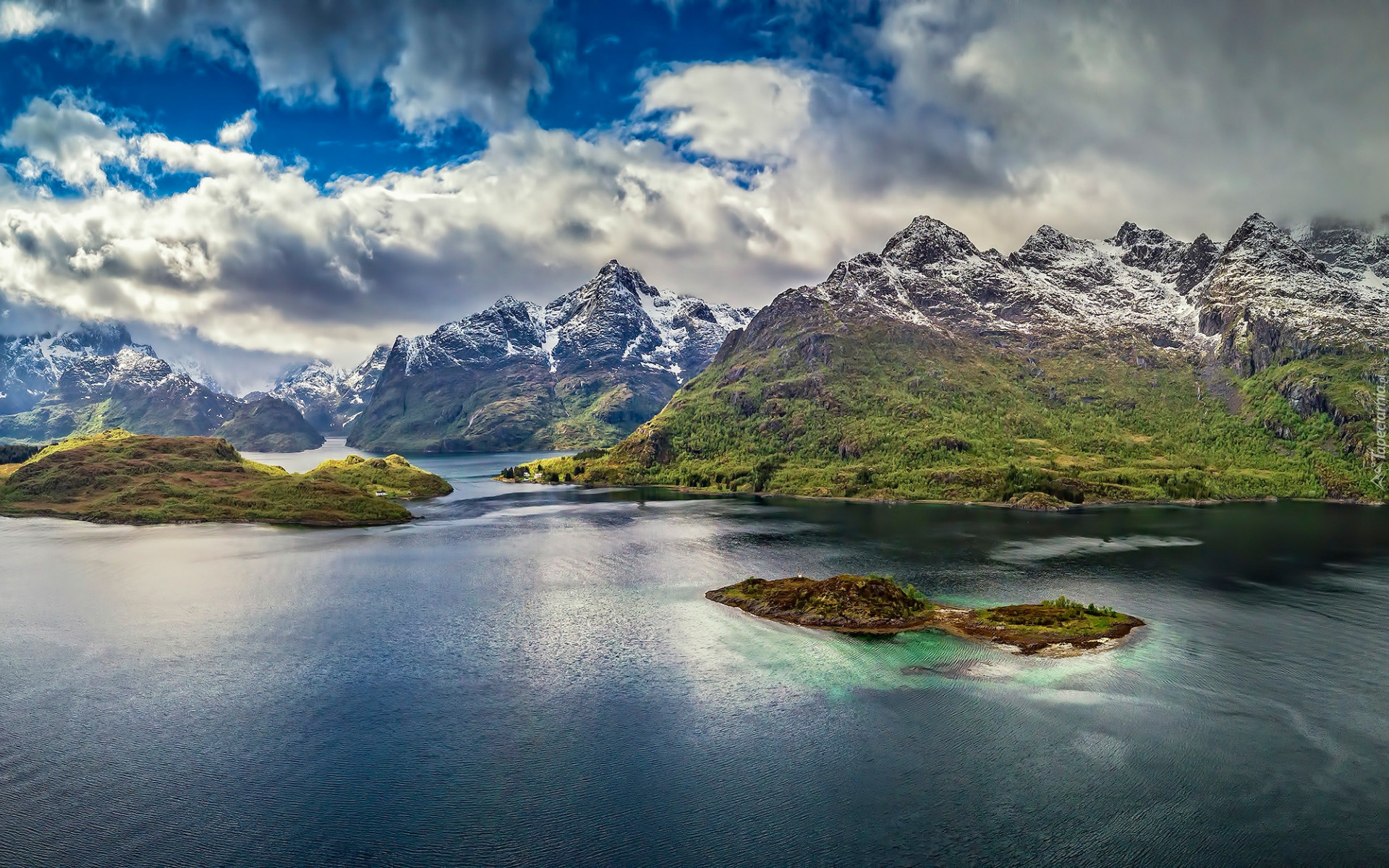 Góry, Morze, Lofoty, Austvagoya, Norwegia