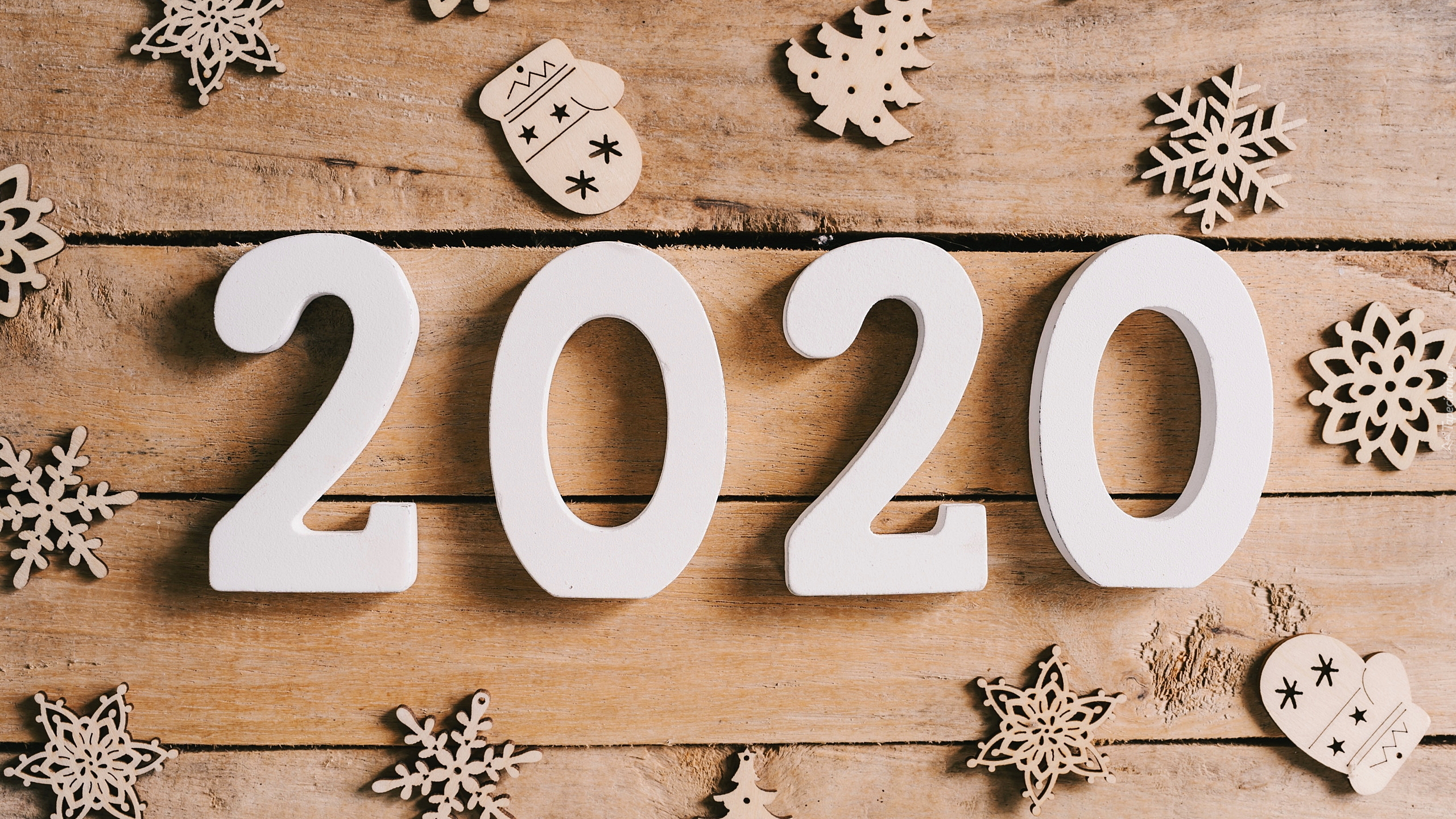 Nowy Rok, Cyfry, 2020, Śnieżynki, Ozdoby, Deski