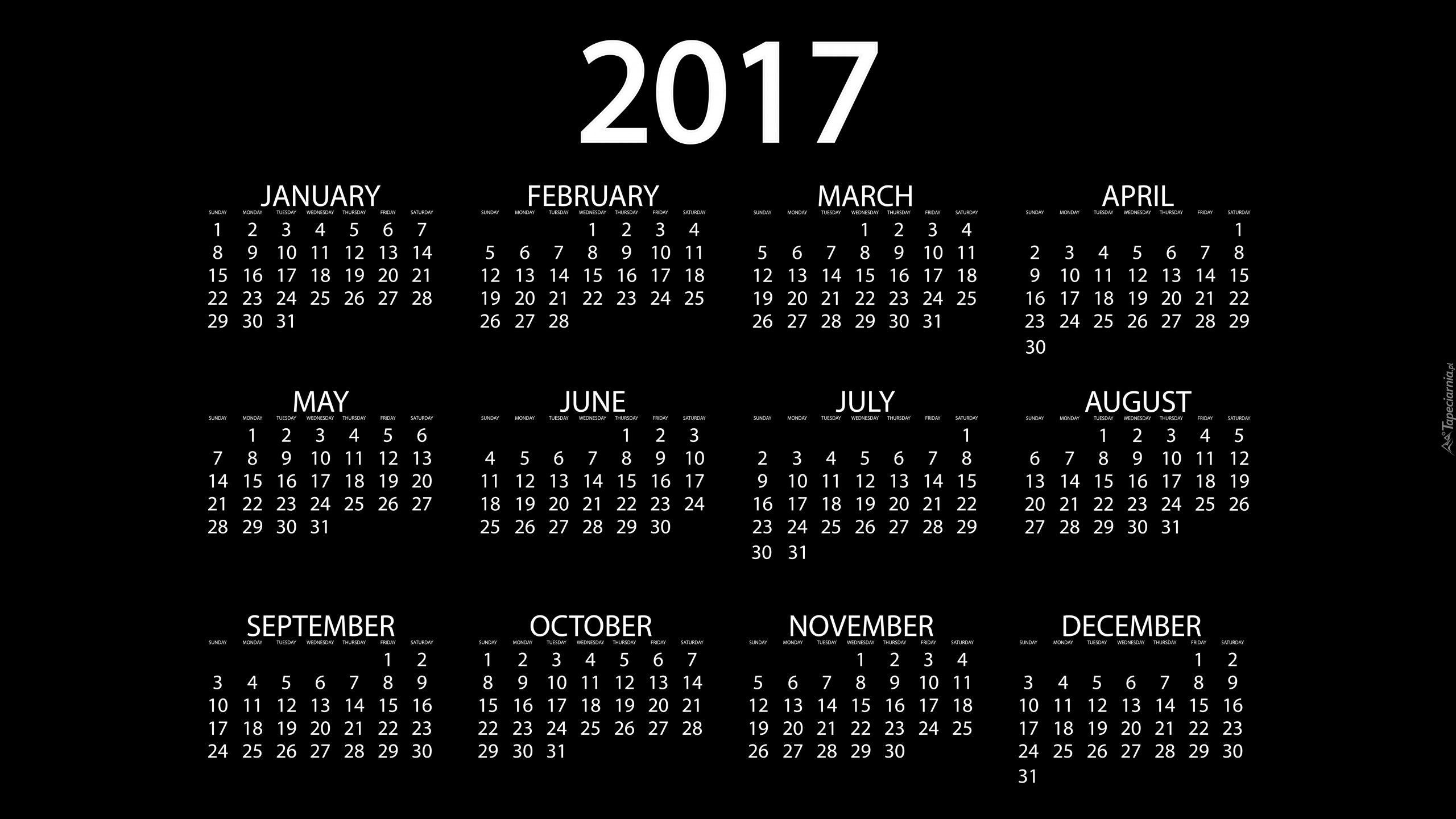 Kalendarz, 2017, Czarno-biały