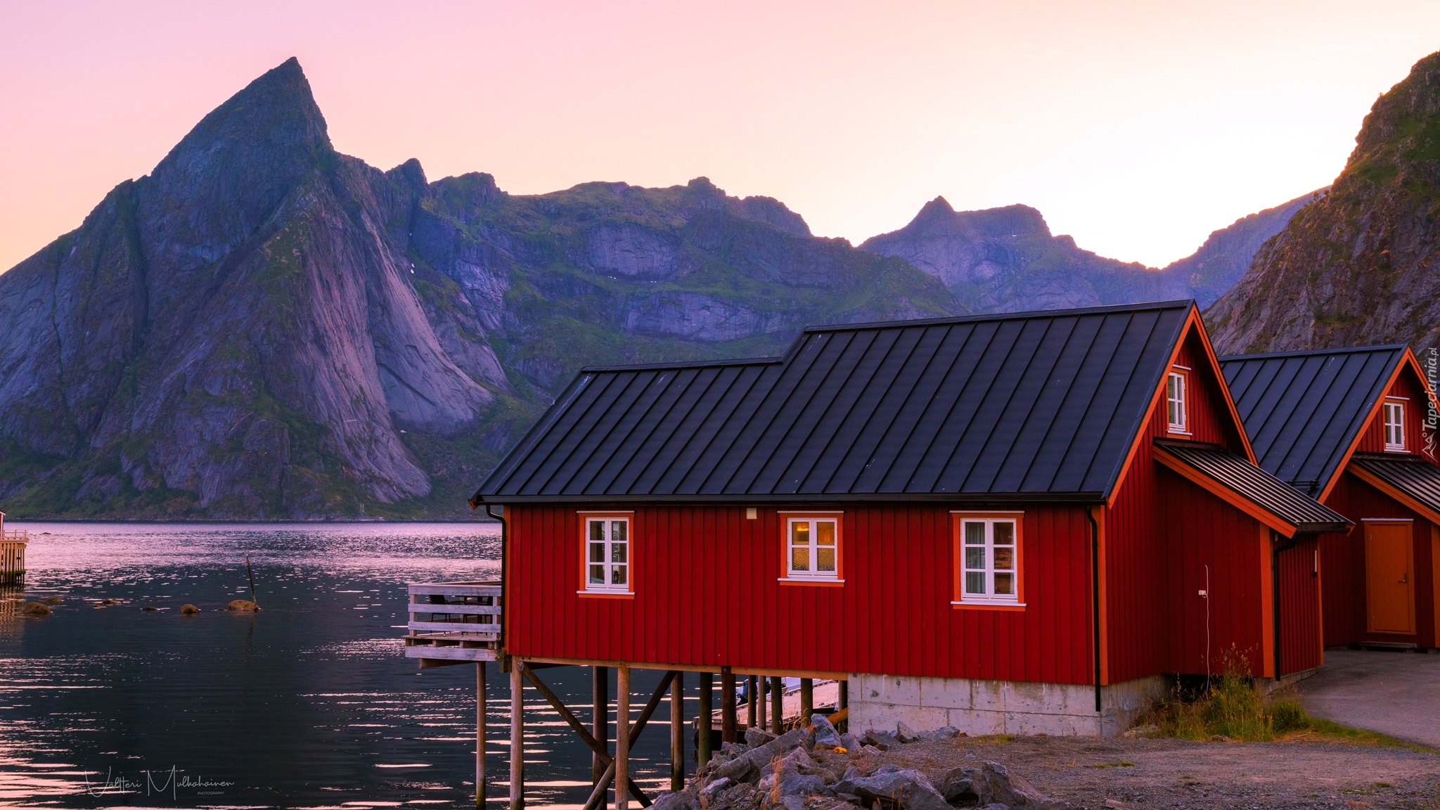 Norwegia, Lofoty, Góry, Morze, Domy