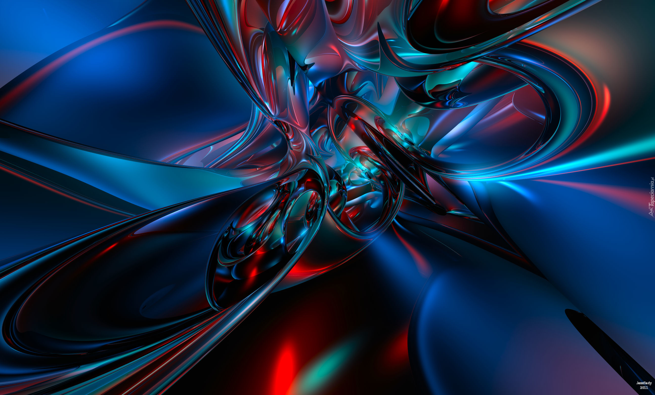 Grafika 3D, Czerwono-niebieska, Abstrakcja
