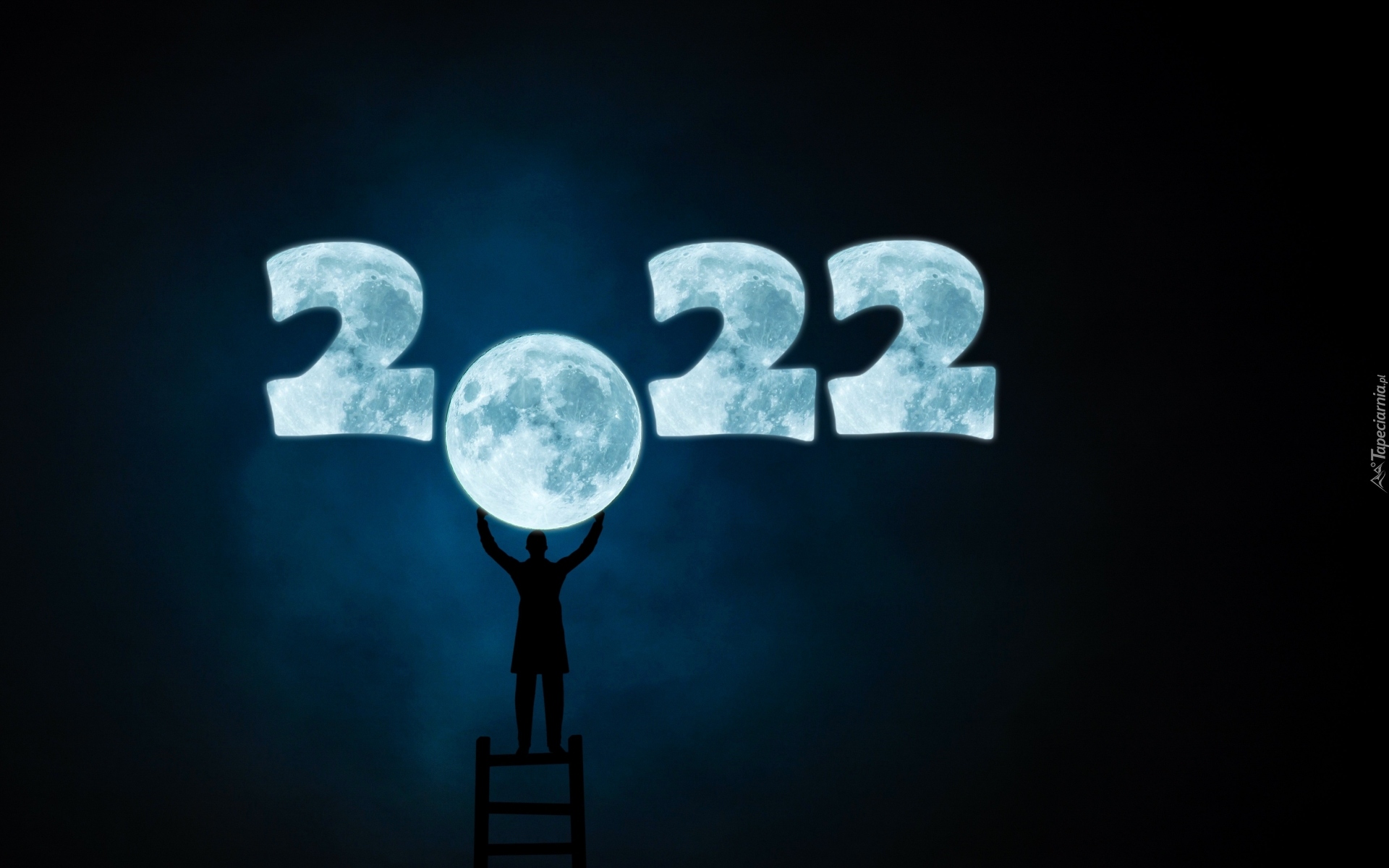 Człowiek, Drabina, Noc, Księżyc, Nowy Rok, 2022