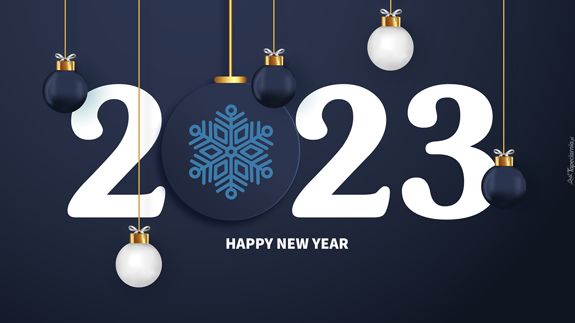Nowy Rok, 2023, Bombki, Napis, Happy New Year, 2D