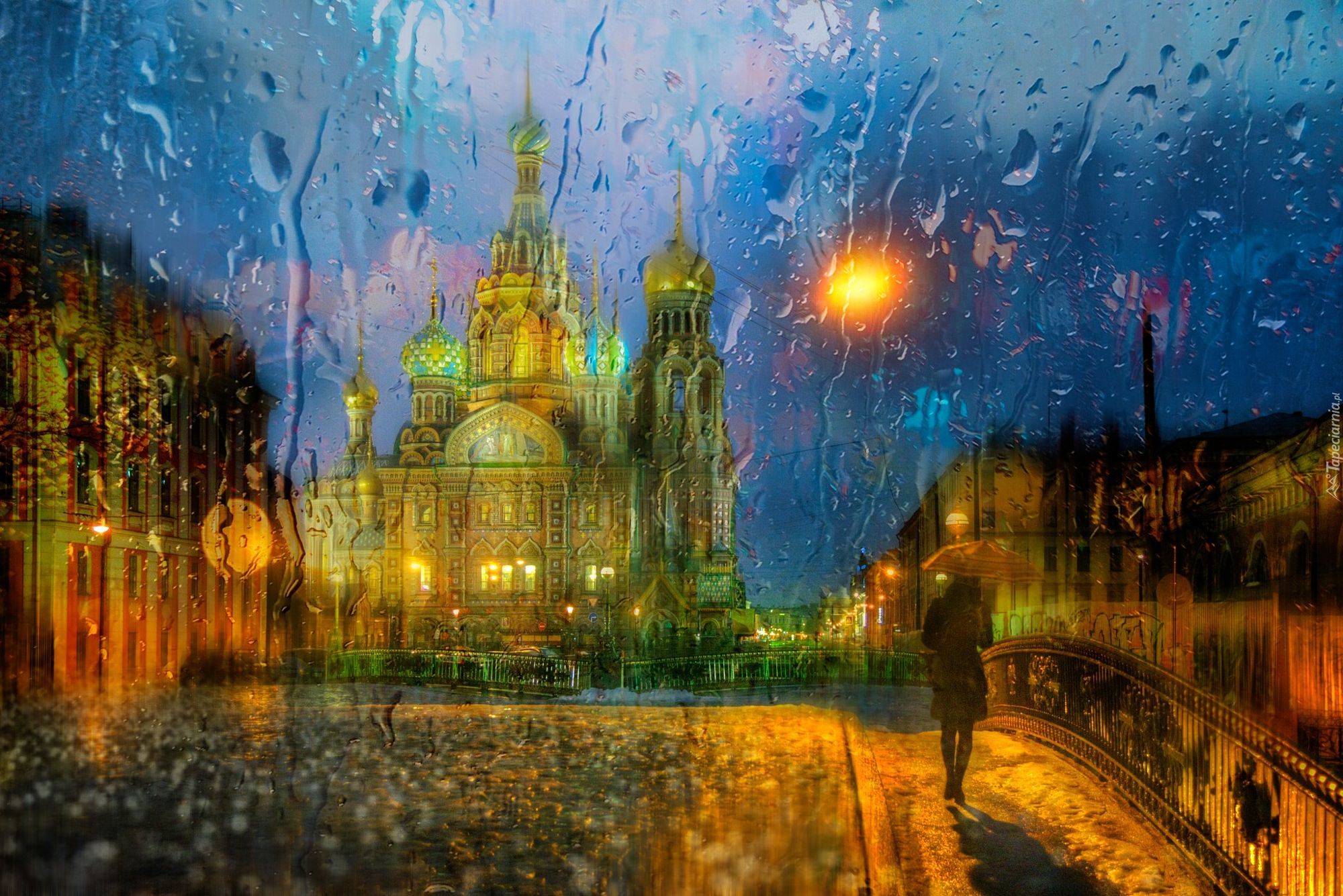 Petersburg, Cerkiew, Deszcz, Kobieta